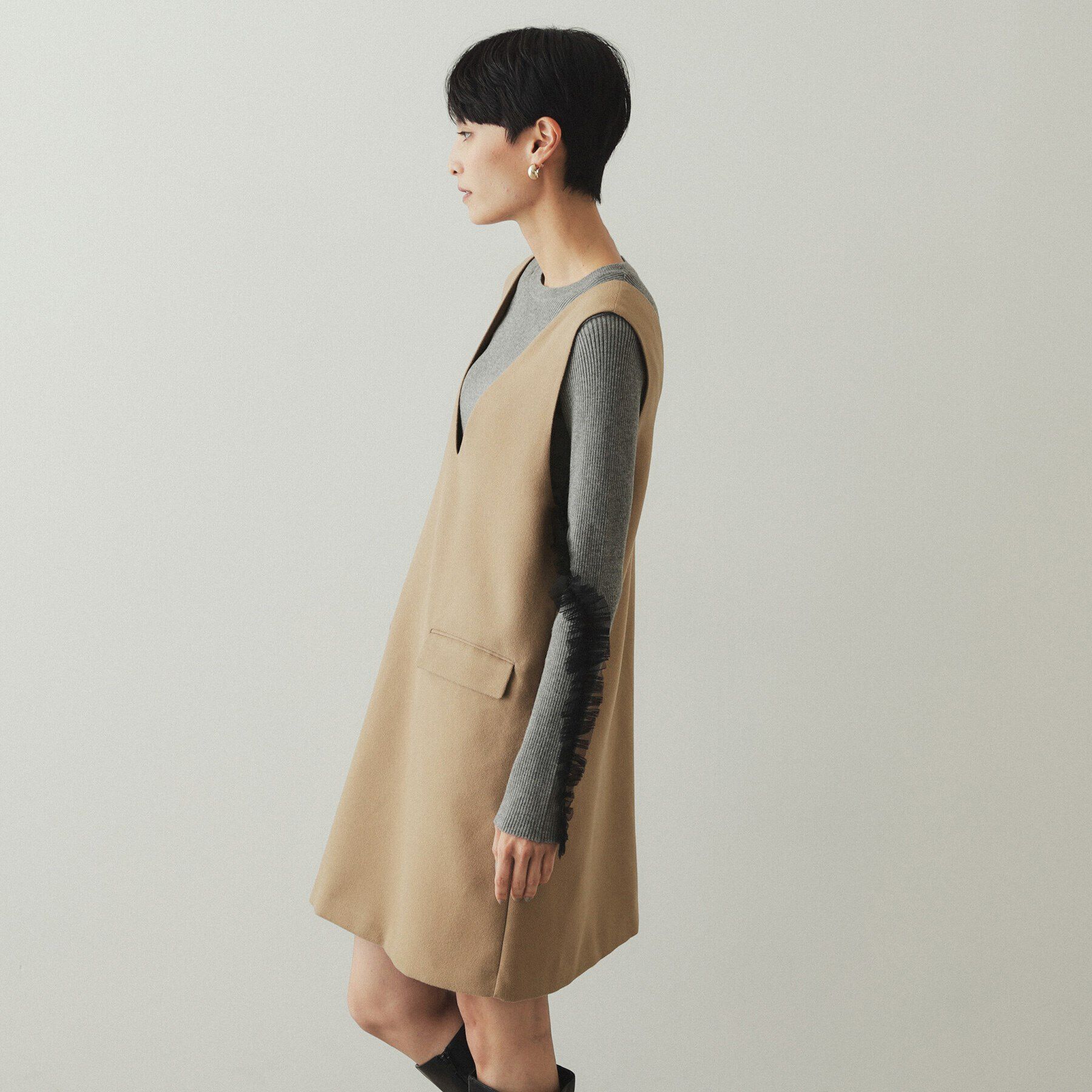 OPAQUE.CLIP「ウールライク Vネックミニジャンスカ【洗濯機洗い可】」|ワンピース|