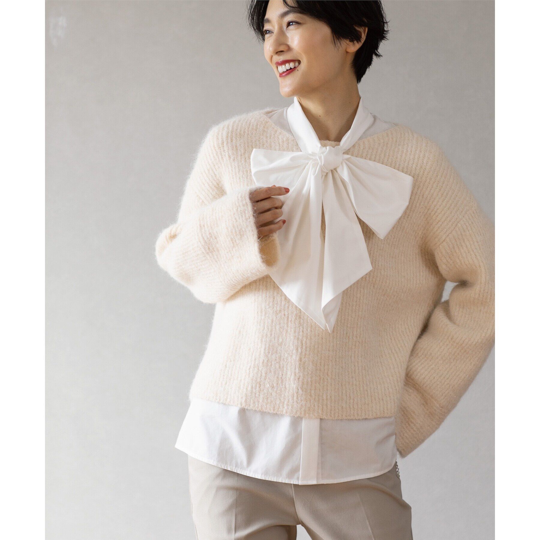 OPAQUE.CLIP「ラメショートミドルゲージニット【洗濯機洗い可】」|ニット・セーター|