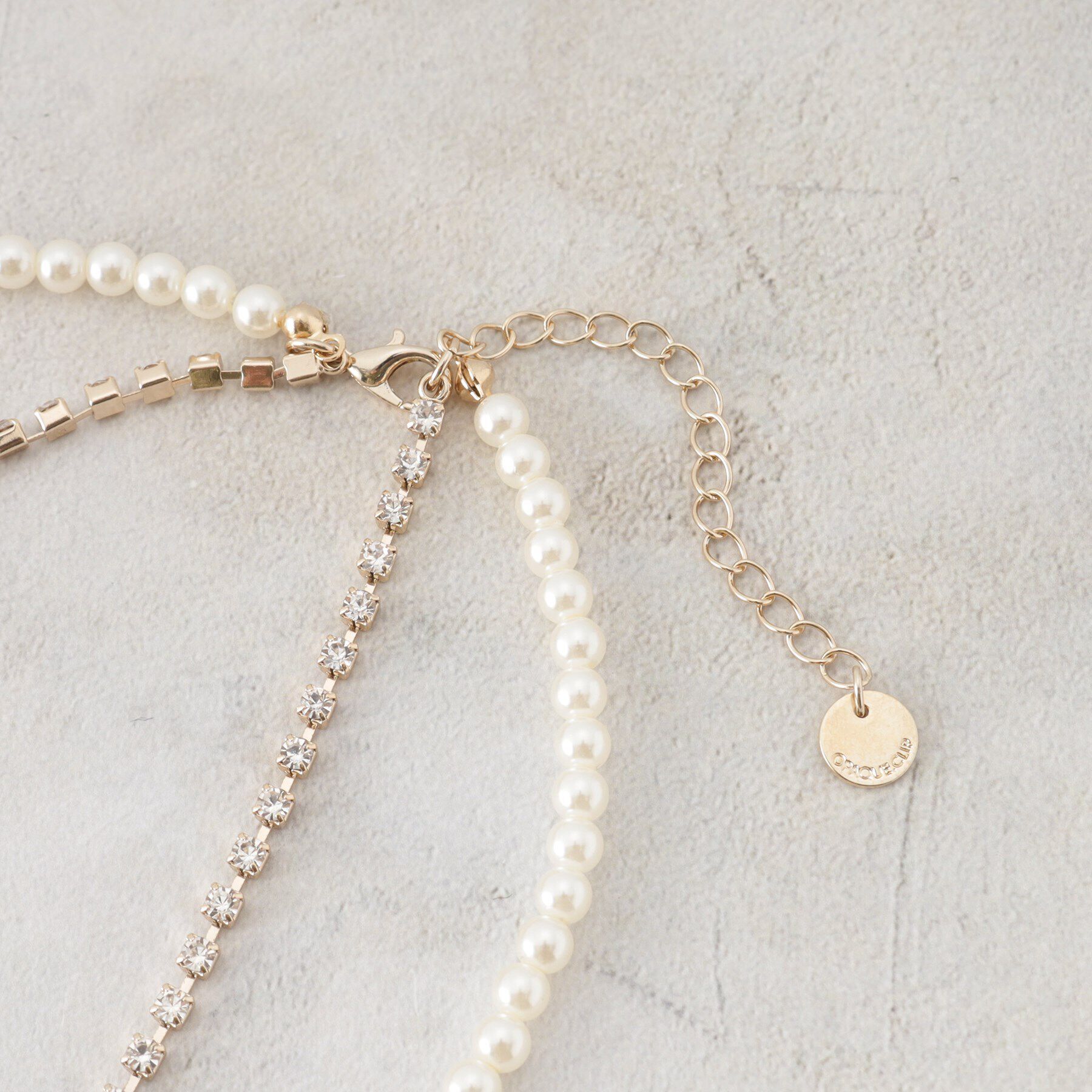 OPAQUE.CLIP「フェイクパール&times;ビジュー2連ネックレス」|ネックレス|