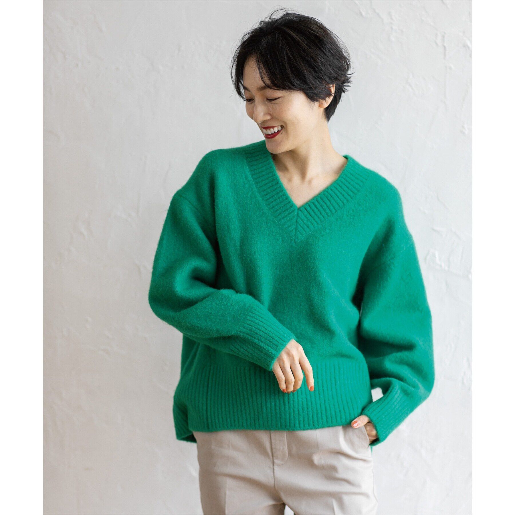 OPAQUE.CLIP「《7color》ふわふわVネックニット【洗濯機洗い可】」|ニット・セーター|