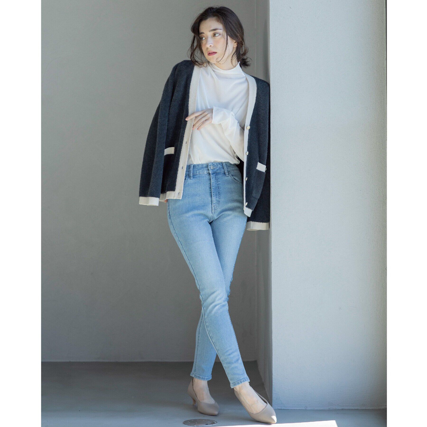 OPAQUE.CLIP「フェザーヤーン配色Vネックカーディガン【洗濯機洗い可】」|カーディガン|