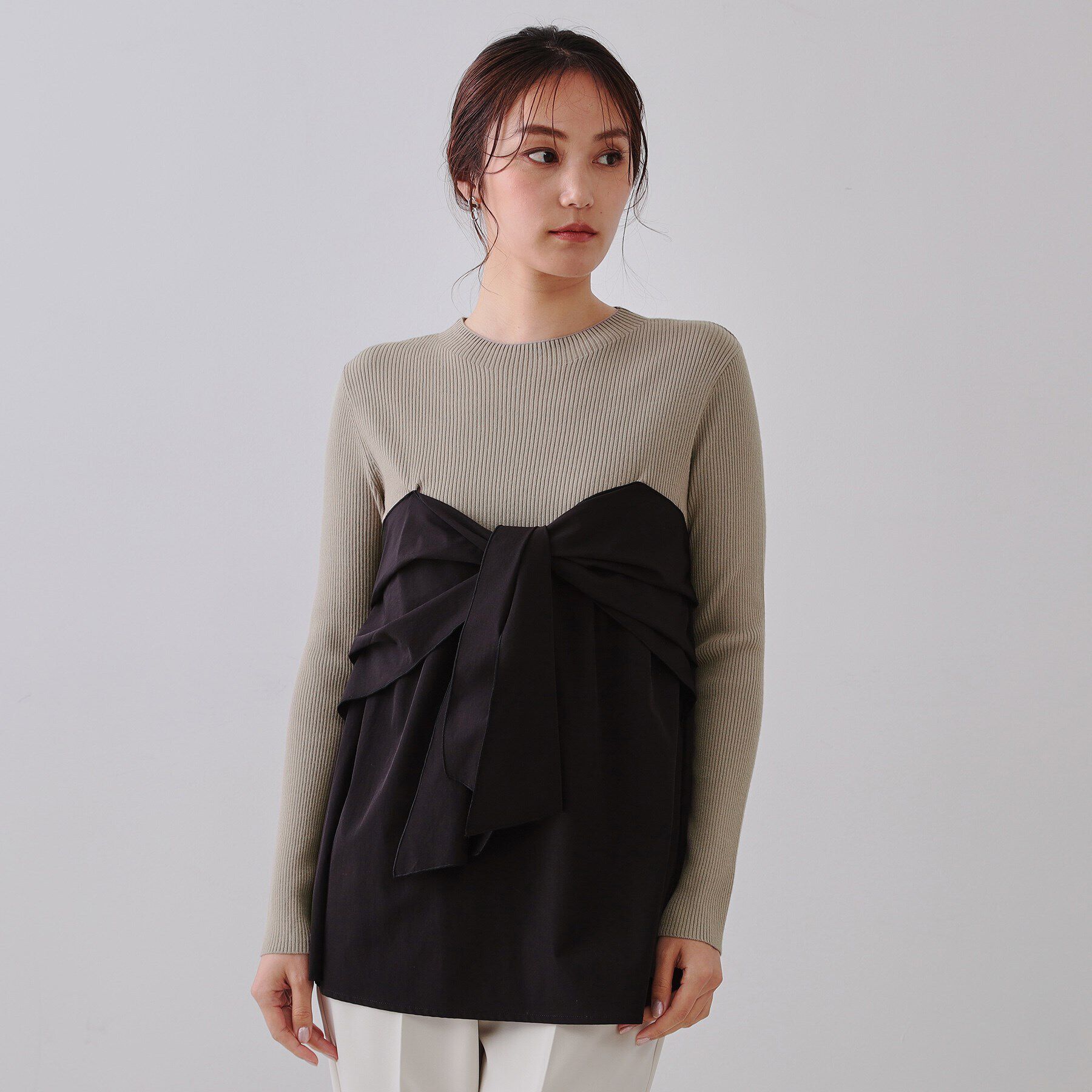 OPAQUE.CLIP「リボンビスチェドッキングニット【洗濯機洗い可】」|ニット・セーター|