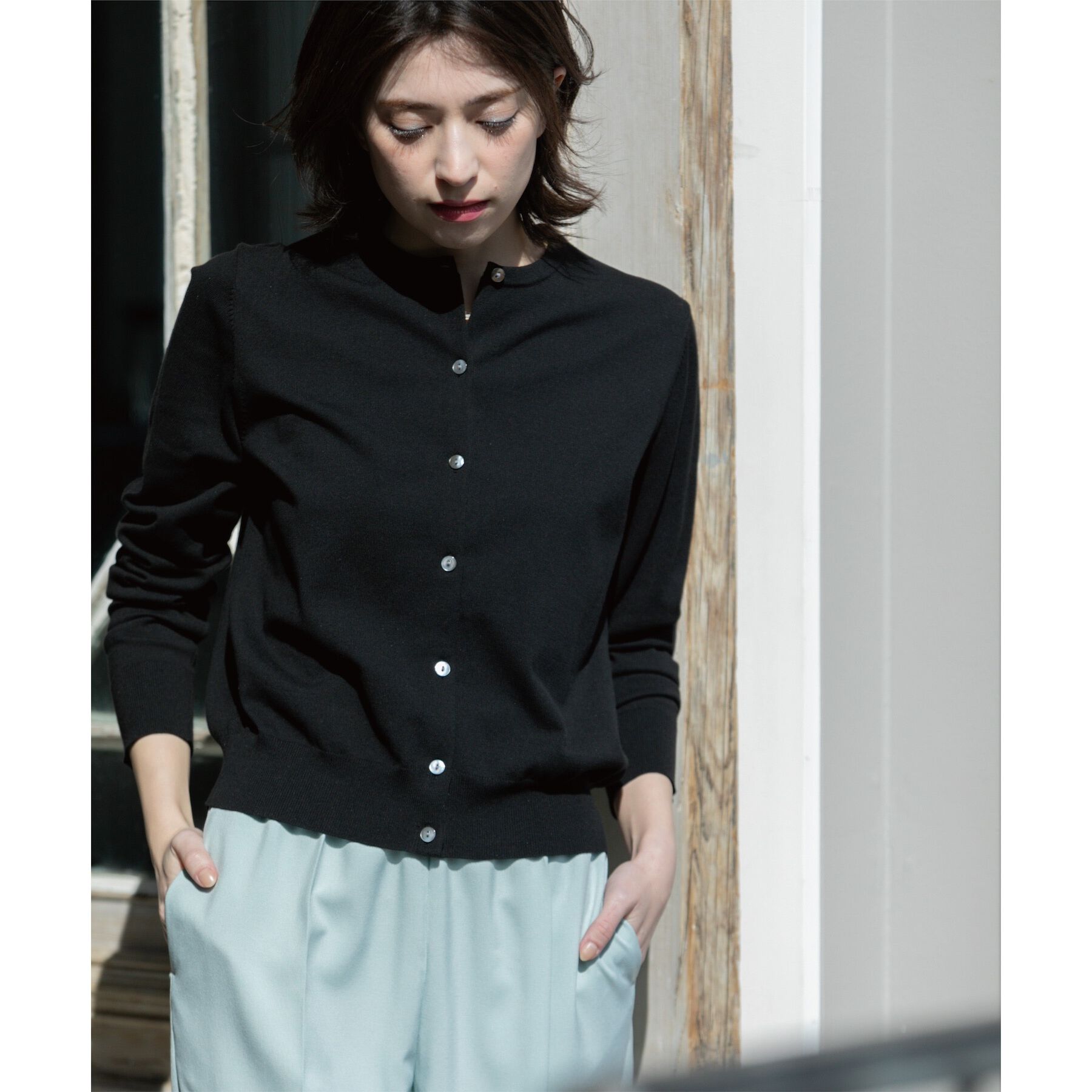 OPAQUE.CLIP「クルーネックニットカーディガン/オーガニックコットン混【UV/洗濯機洗い可】」|カーディガン|