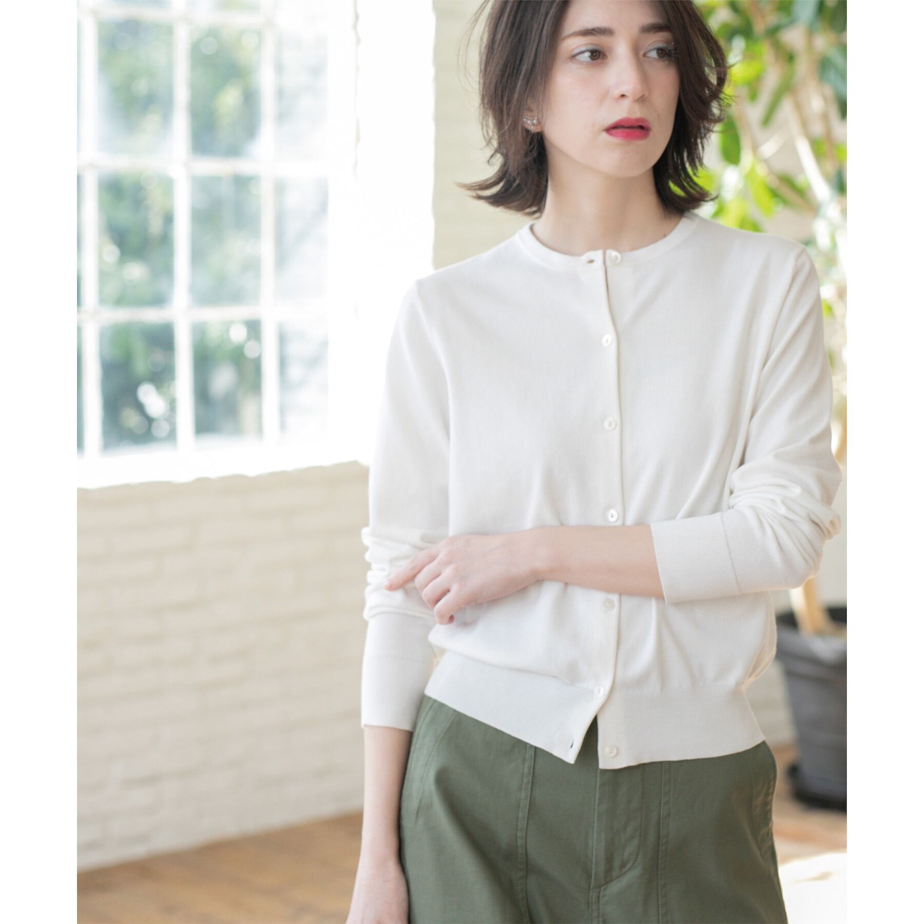 OPAQUE.CLIP「クルーネックニットカーディガン/オーガニックコットン混【UV/洗濯機洗い可】」|カーディガン|