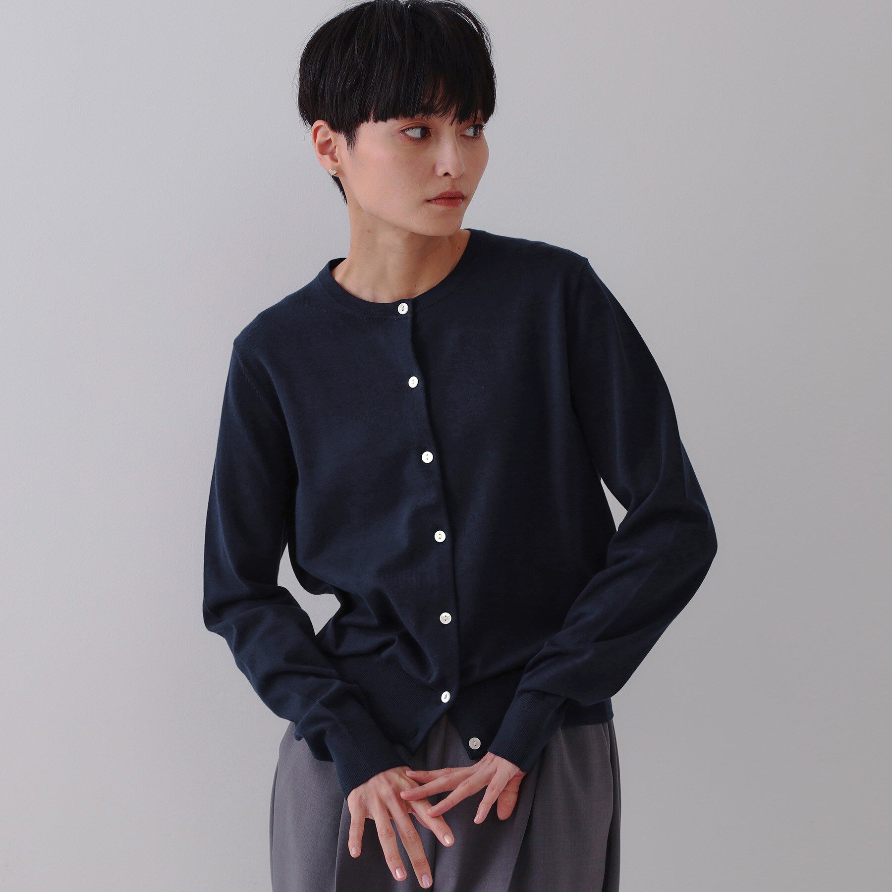 OPAQUE.CLIP「クルーネックニットカーディガン/オーガニックコットン混【UV/洗濯機洗い可】」|カーディガン|