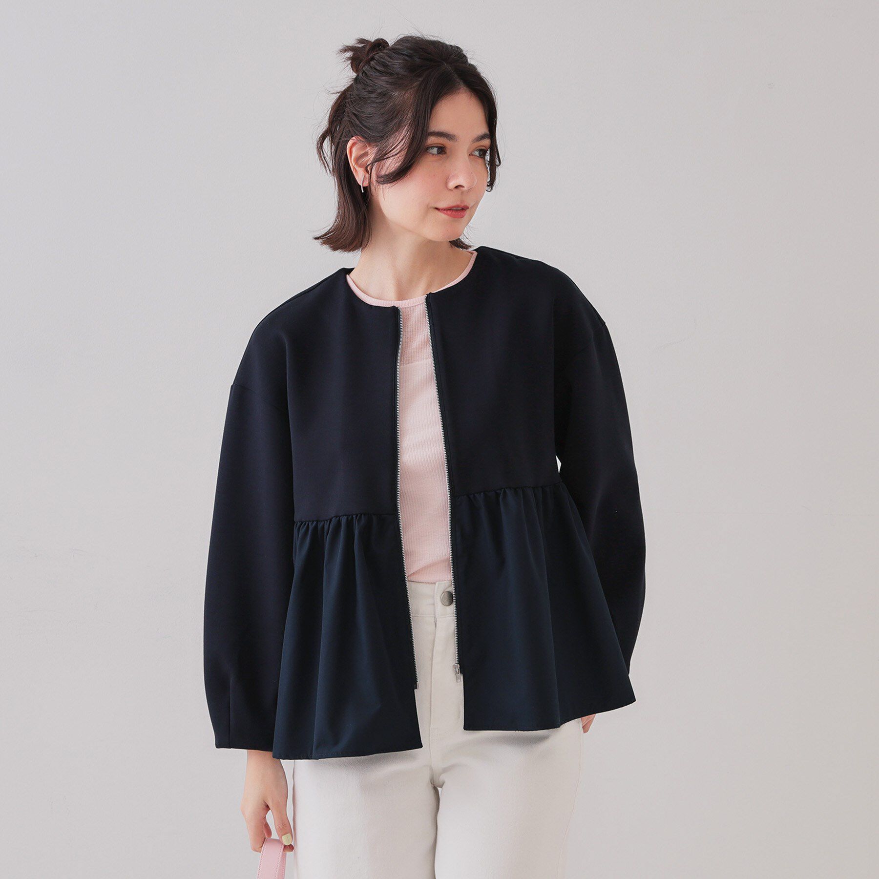 OPAQUE.CLIP「ペプラムドッキングZIPカーディガン【洗濯機洗い可】」|カーディガン|