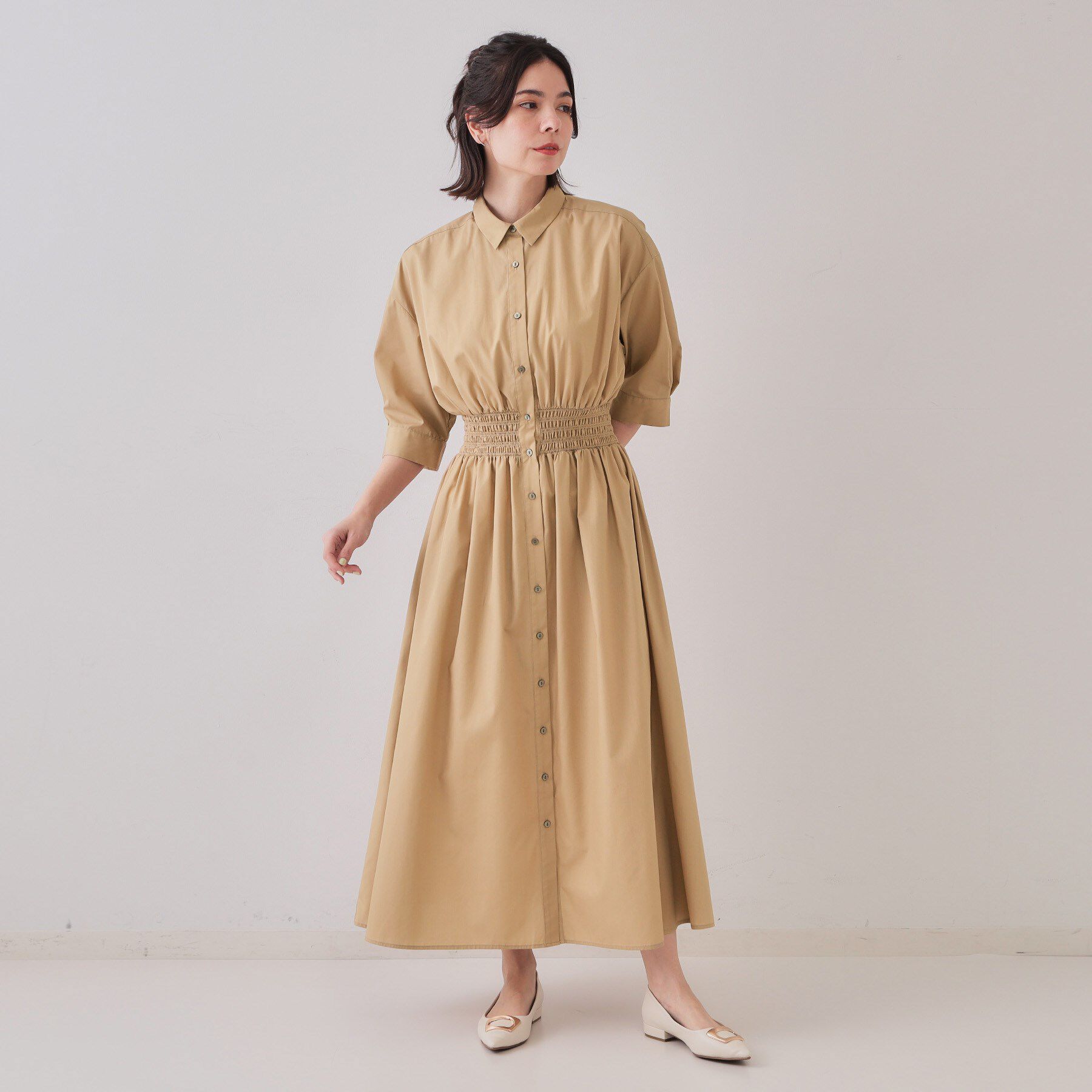 OPAQUE.CLIP「《5色展開》フィット＆フレアシャツワンピース【洗濯機洗い可】」|ワンピース|