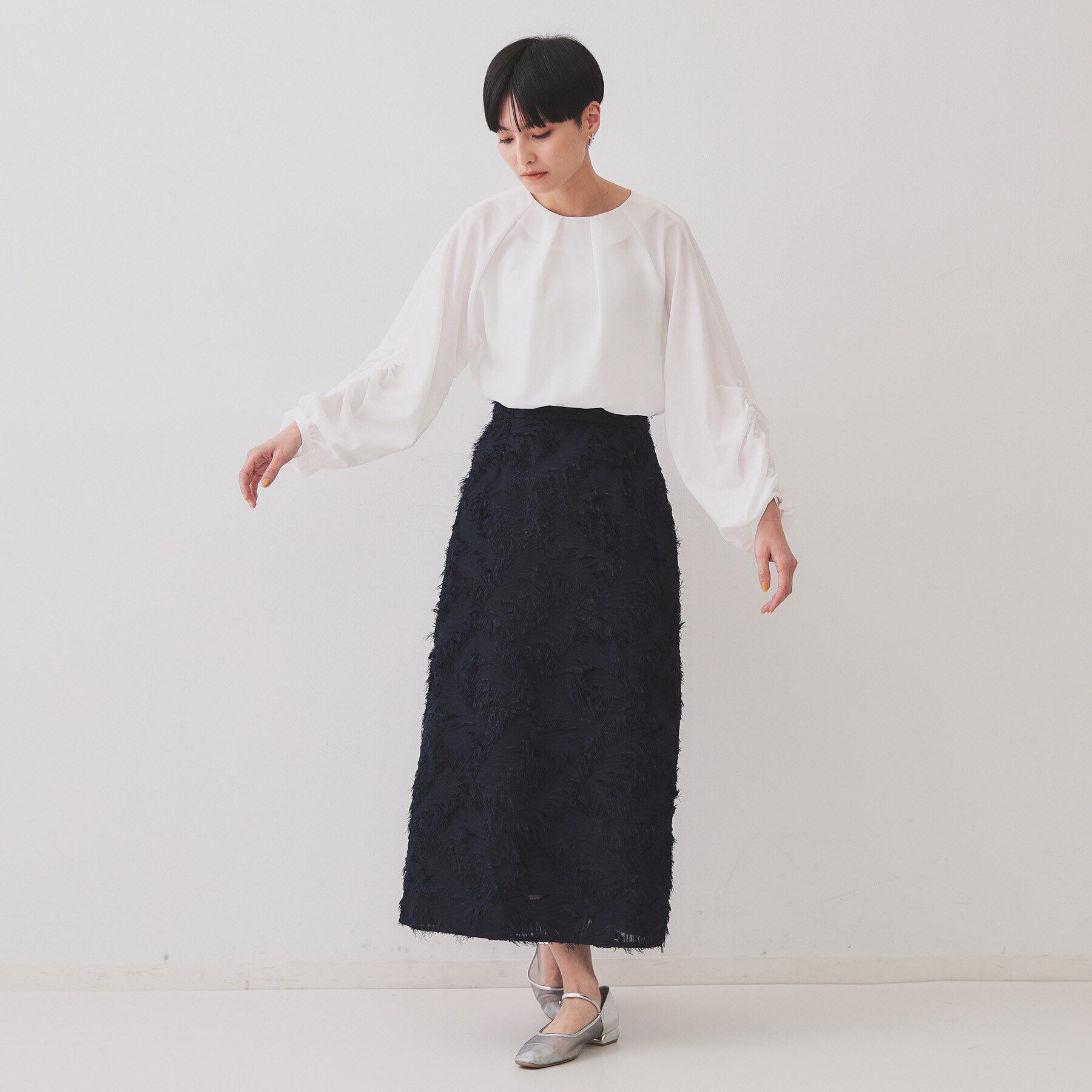 OPAQUE.CLIP「シャーリングスリーブブラウス【洗濯機洗い可】」|シャツ・ブラウス|