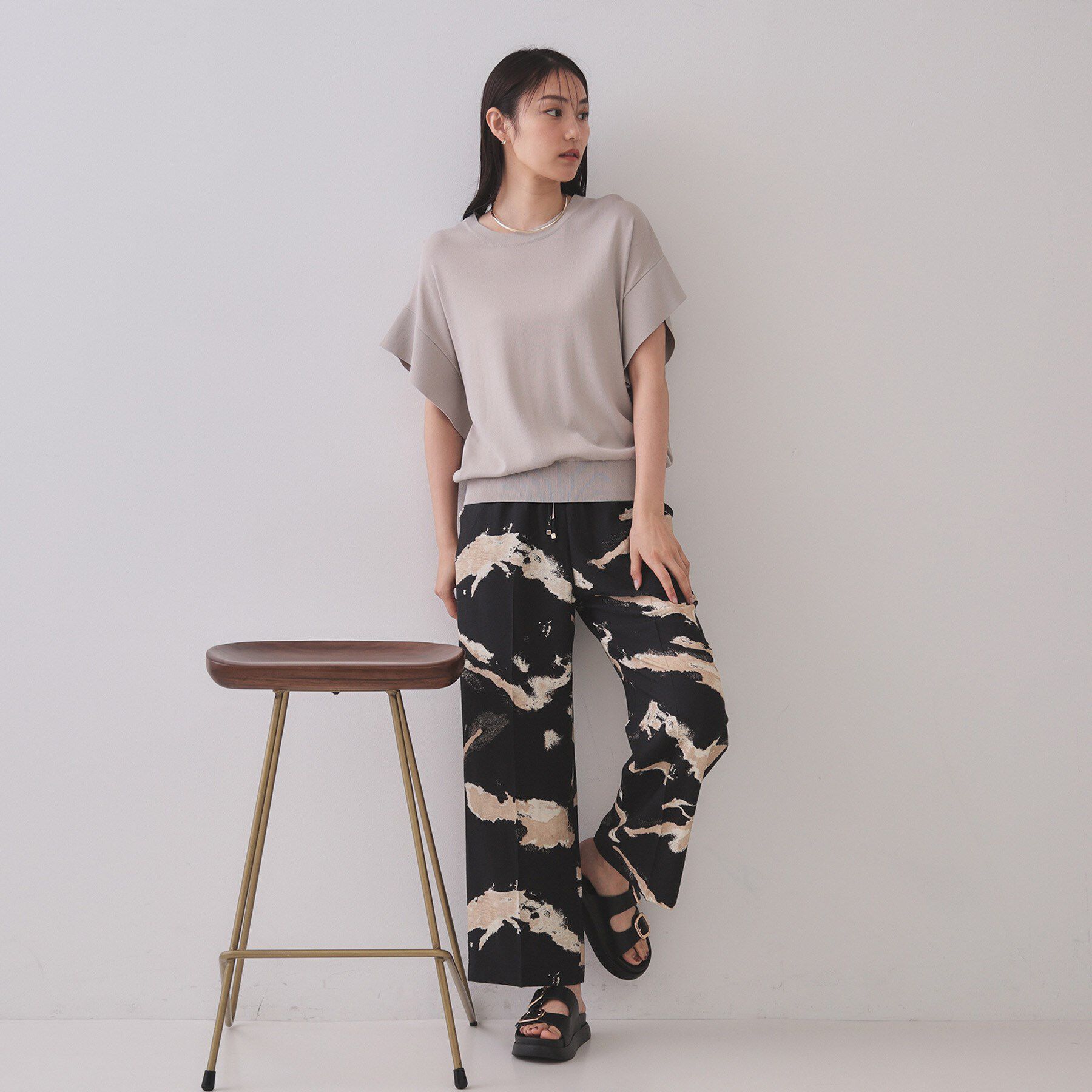 OPAQUE.CLIP「フリルスリーブニット【UVケア/接触冷感/洗濯機洗い可/抗ピル】」|ニット・セーター|