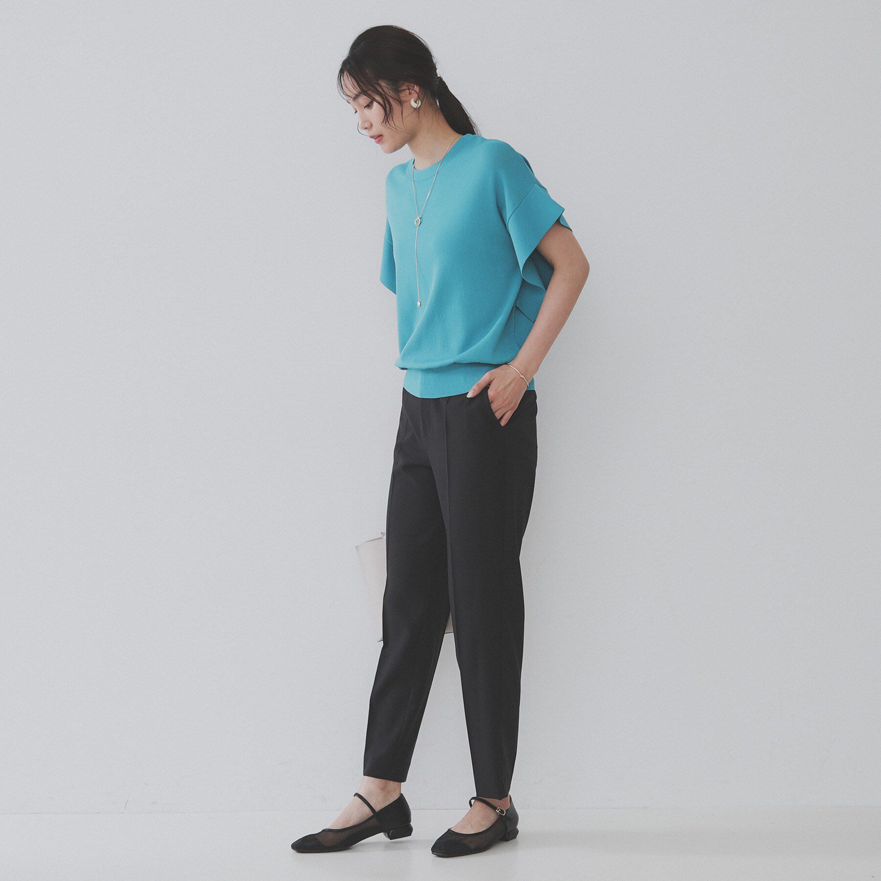 OPAQUE.CLIP「フリルスリーブニット【UVケア/接触冷感/洗濯機洗い可/抗ピル】」|ニット・セーター|