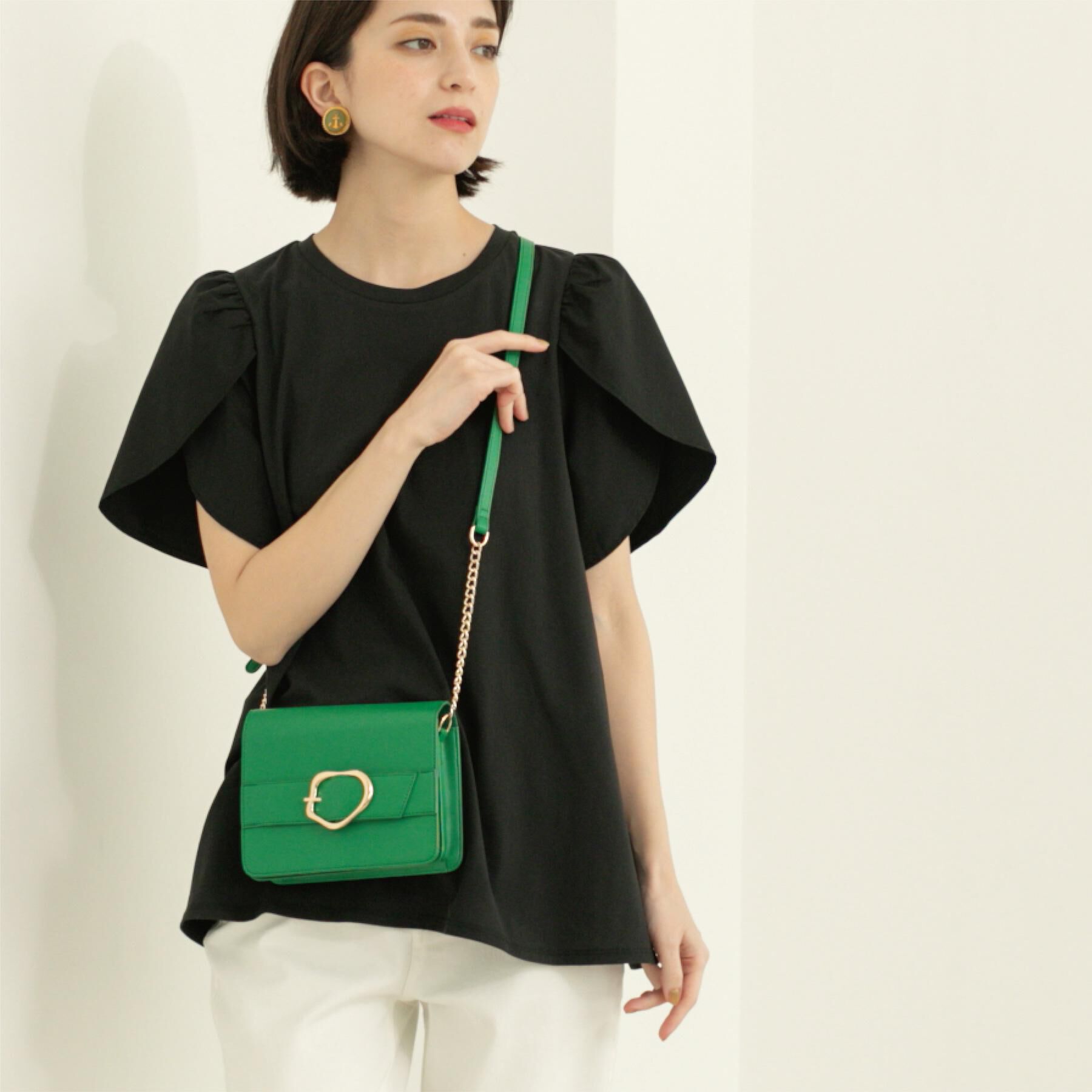 OPAQUE.CLIP「チューリップスリーブドッキングカットソー【洗濯機洗い可/接触冷感】」|Tシャツ・カットソー|ブラック(019)