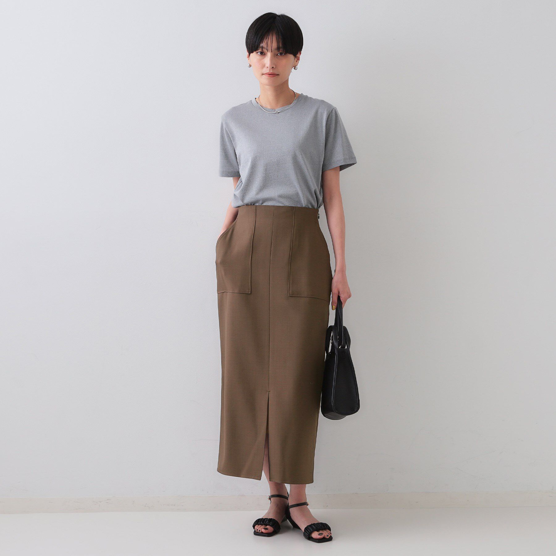 OPAQUE.CLIP「《5色展開/S-LLサイズ》リネンライクストレッチタイトスカート【洗濯機洗い可】」|スカート|