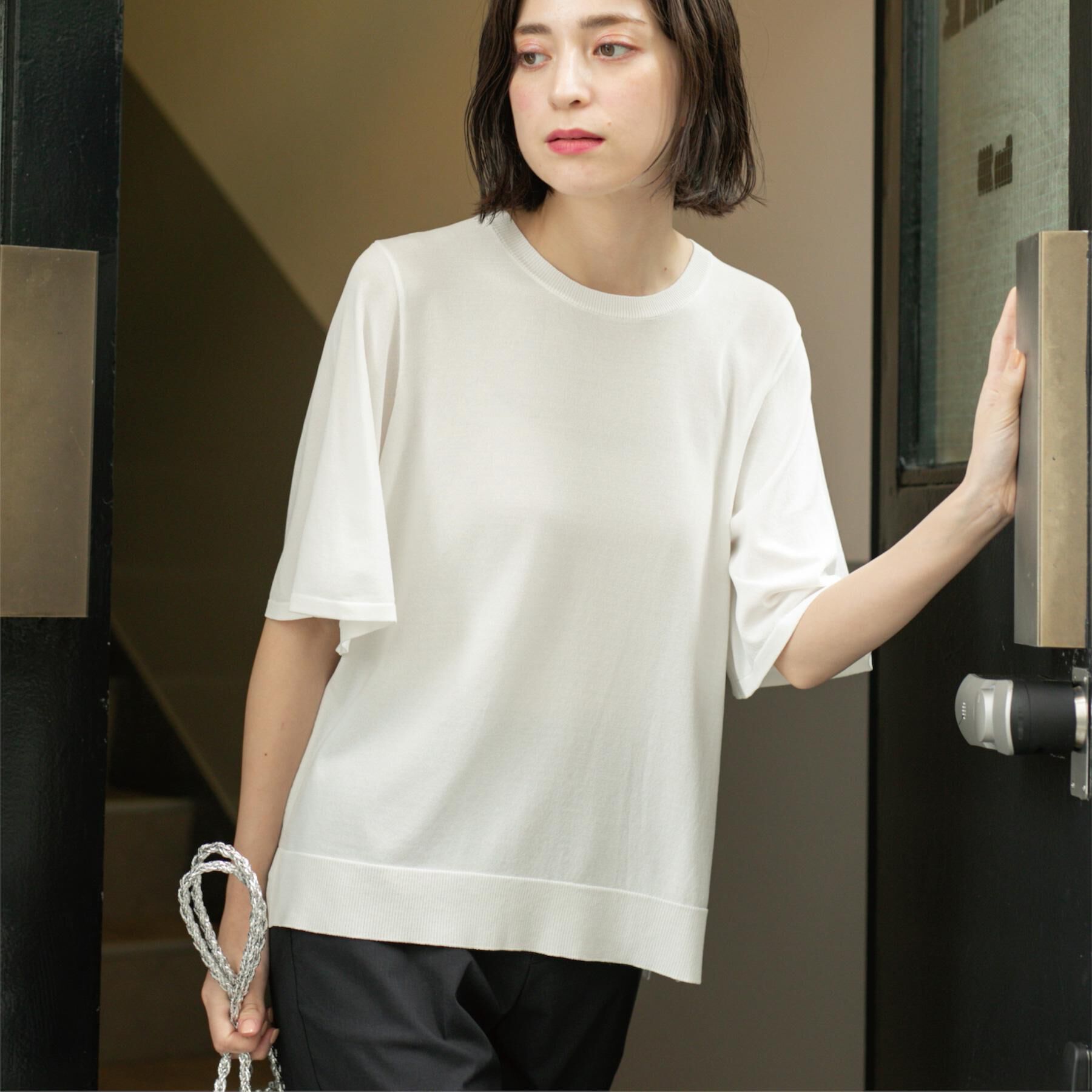 OPAQUE.CLIP「《6色展開/S-LLサイズ》フレアスリーブニット【UV/接触冷感/抗ピル/洗濯機洗い可】」|ニット・セーター|