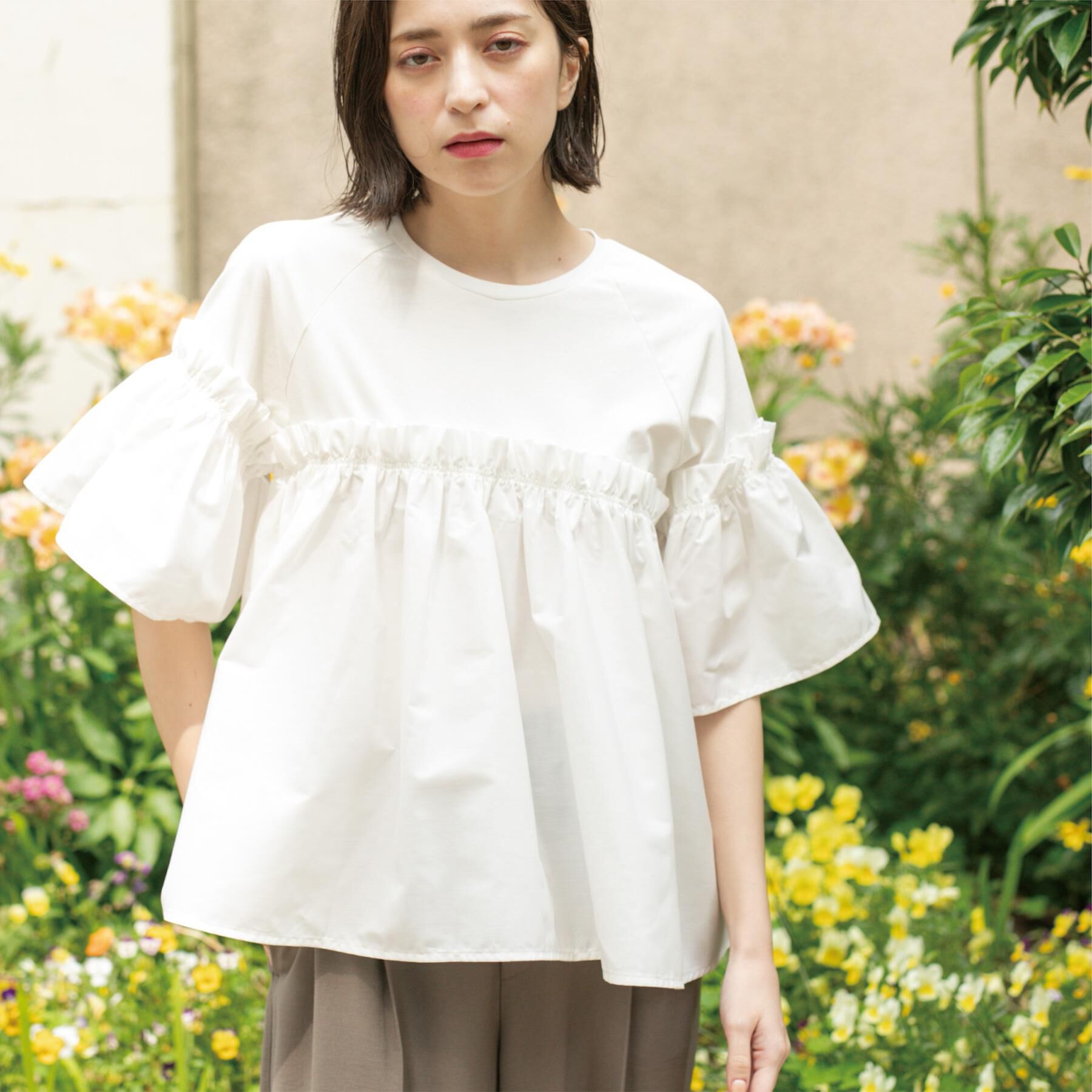 OPAQUE.CLIP「ギャザーフリルドッキングカットソー【洗濯機洗い可】」|Tシャツ・カットソー|