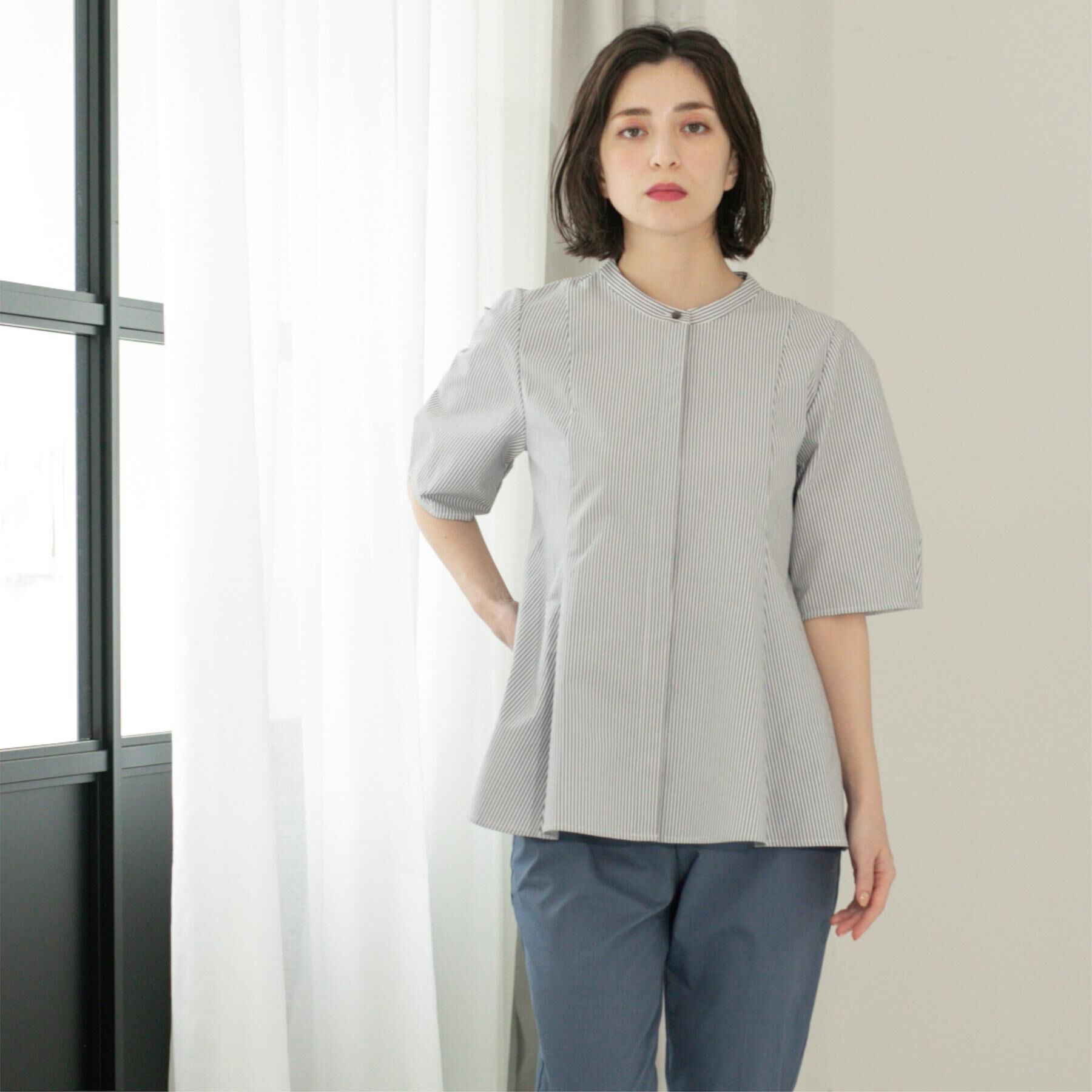 OPAQUE.CLIP「サッカーストライプペプラムブラウス【吸水速乾/イージーアイロン/洗濯機洗い可】」|シャツ・ブラウス|