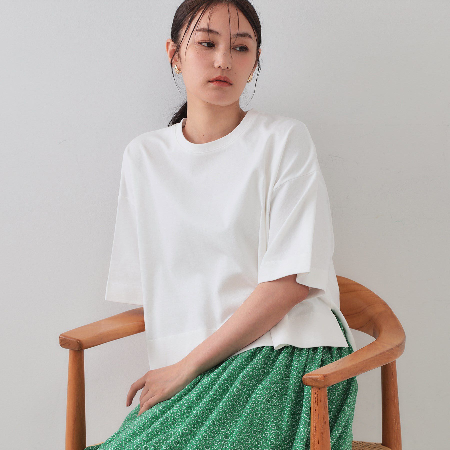 OPAQUE.CLIP「《5色展開》ワイドシルエットTシャツ【洗濯機洗い可】」|Tシャツ・カットソー|ホワイト(001)