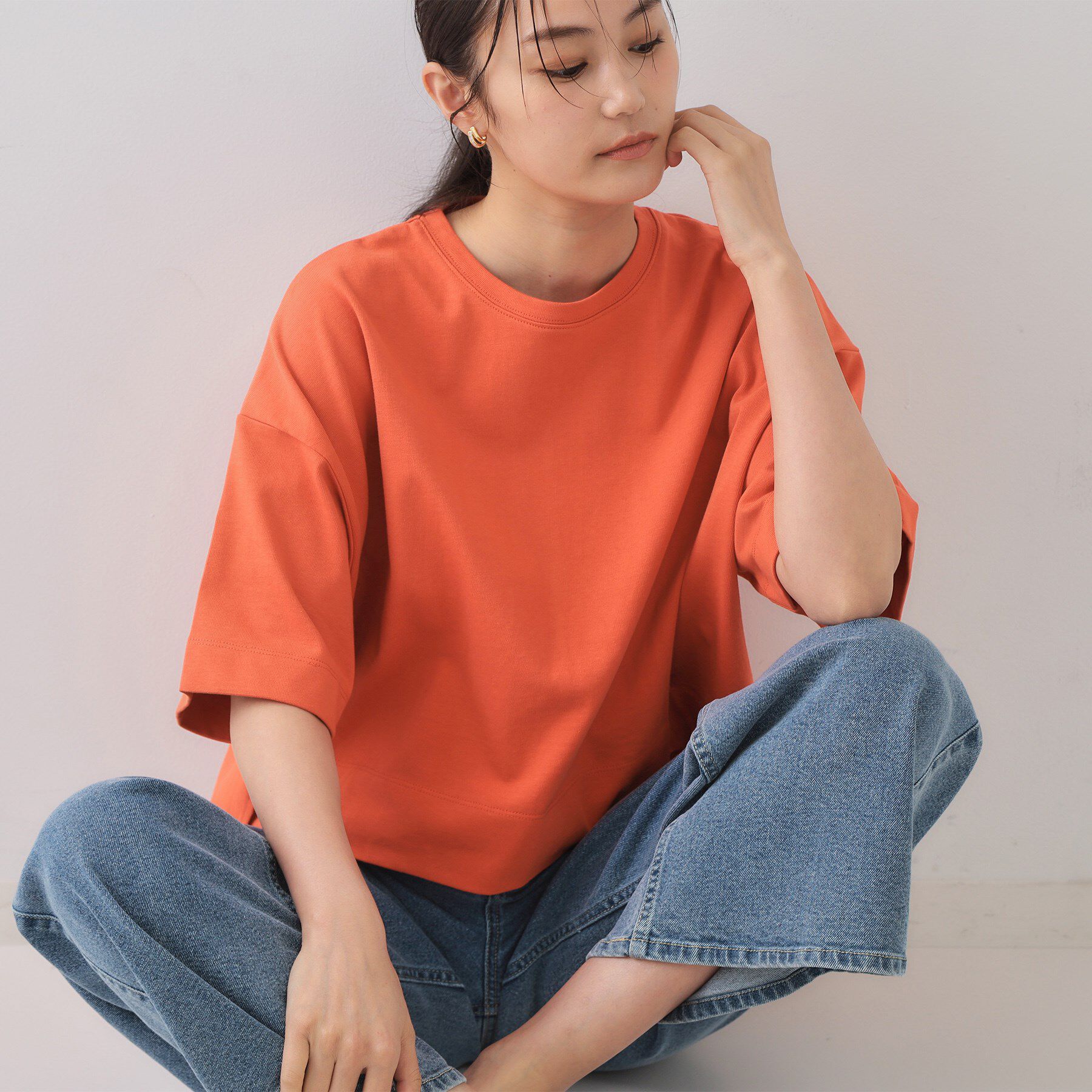 OPAQUE.CLIP「《5色展開》ワイドシルエットTシャツ【洗濯機洗い可】」|Tシャツ・カットソー|オレンジ(067)