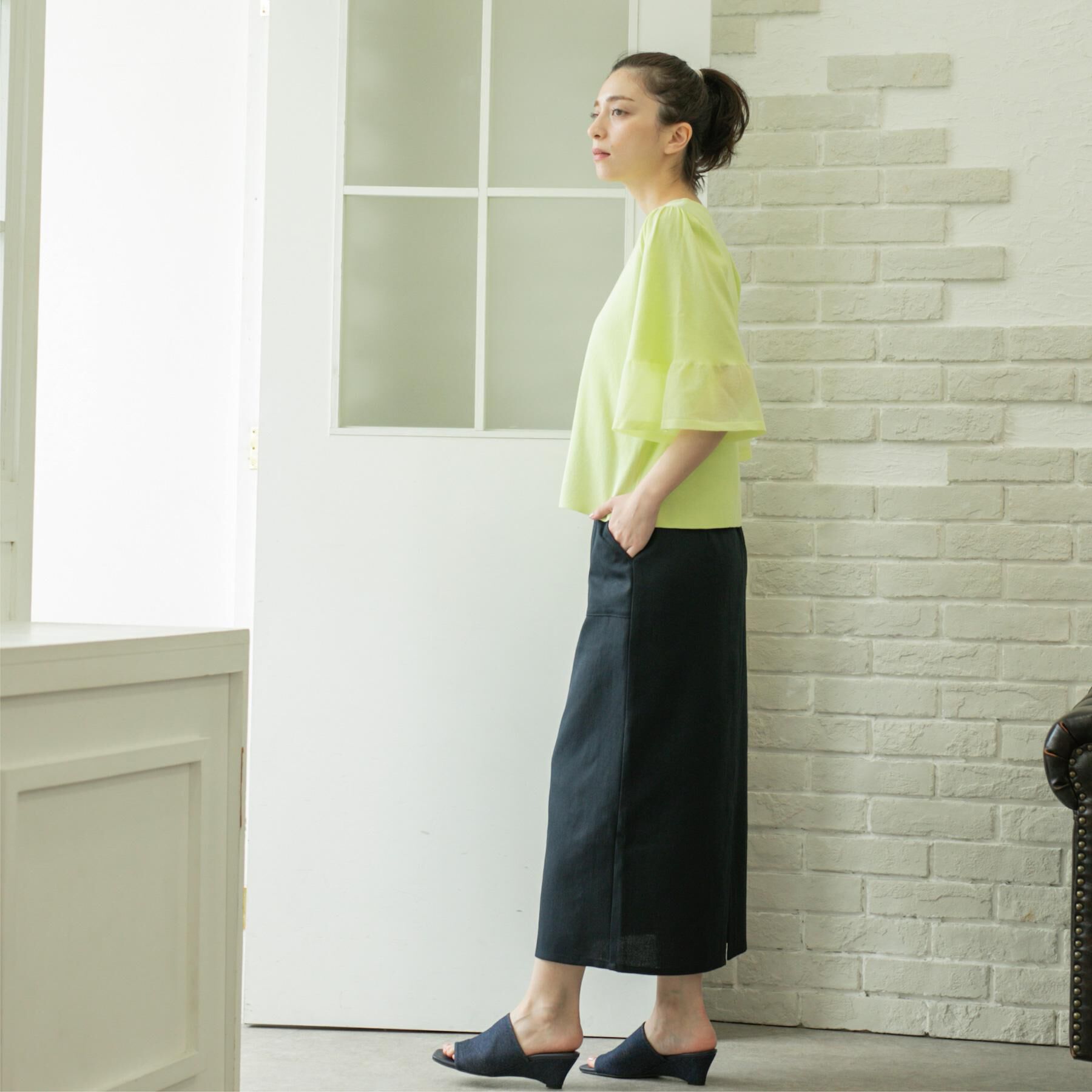 OPAQUE.CLIP「《5色展開》シアーフレアスリーブニット【洗濯機洗い可】」|ニット・セーター|