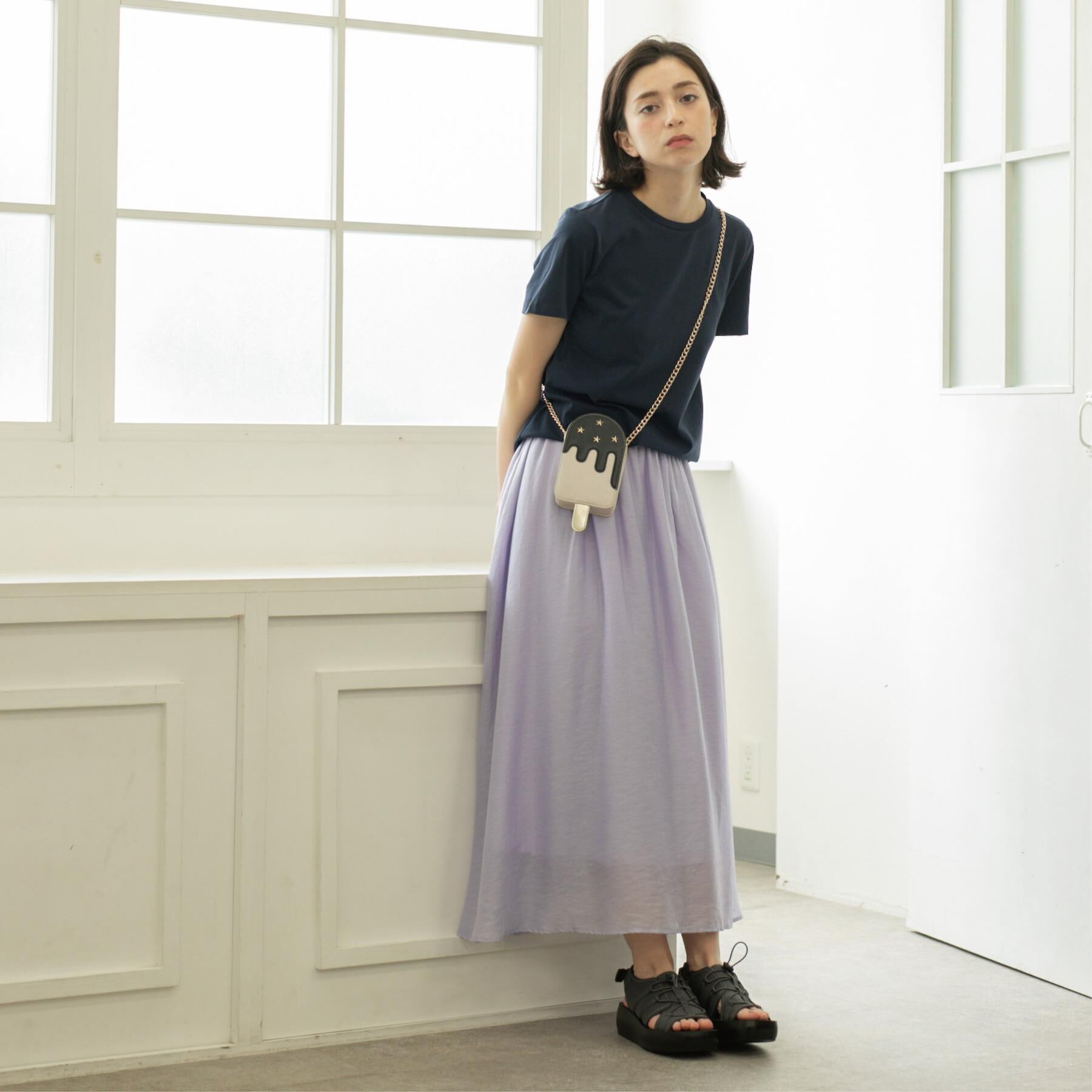 OPAQUE.CLIP「麻混シアーギャザーフレアスカート【洗濯機洗い可】」|スカート|