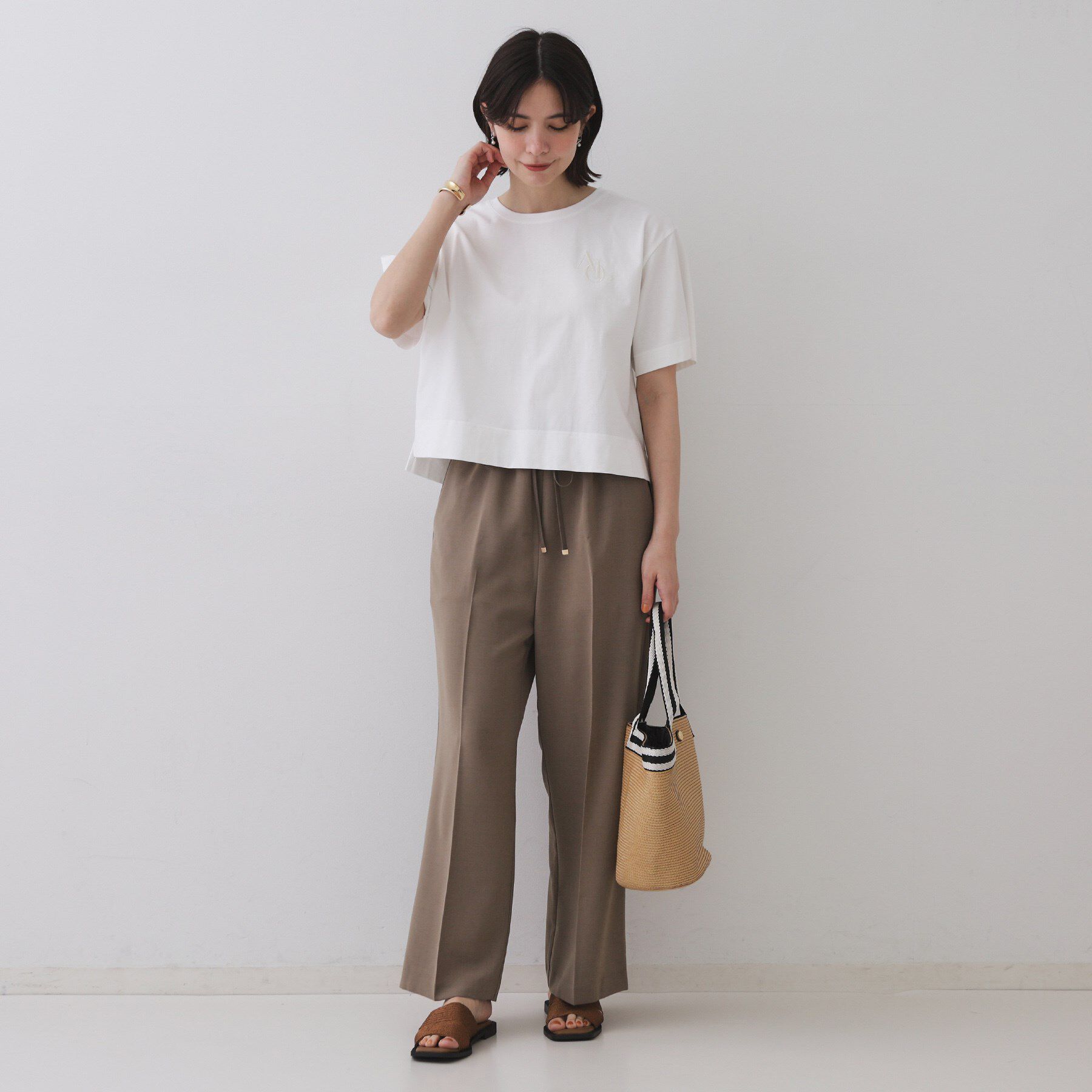 OPAQUE.CLIP「刺繍ロゴワイドシルエットTシャツ【洗濯機洗い可】」|Tシャツ・カットソー|