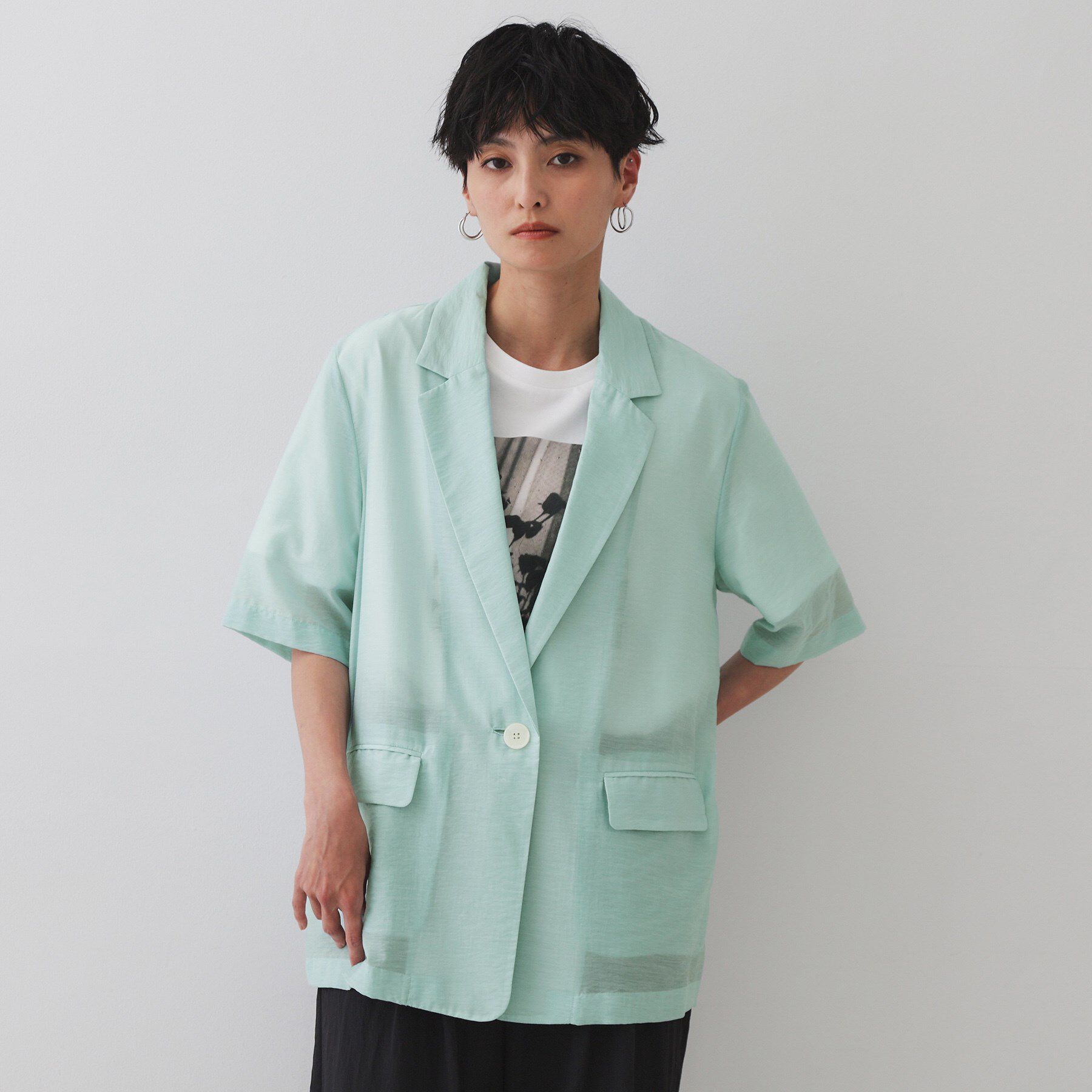 OPAQUE.CLIP「シアーハーフスリーブテーラードジャケット【洗える】」|テーラードジャケット|