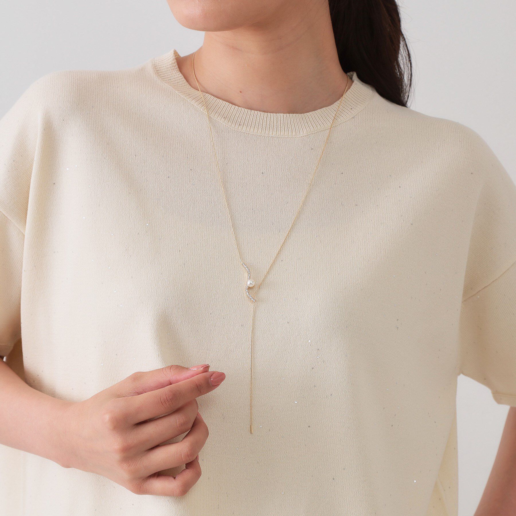 OPAQUE.CLIP「ニュアンスビジューバー&times;フェイクパールスライドネックレス」|ネックレス|