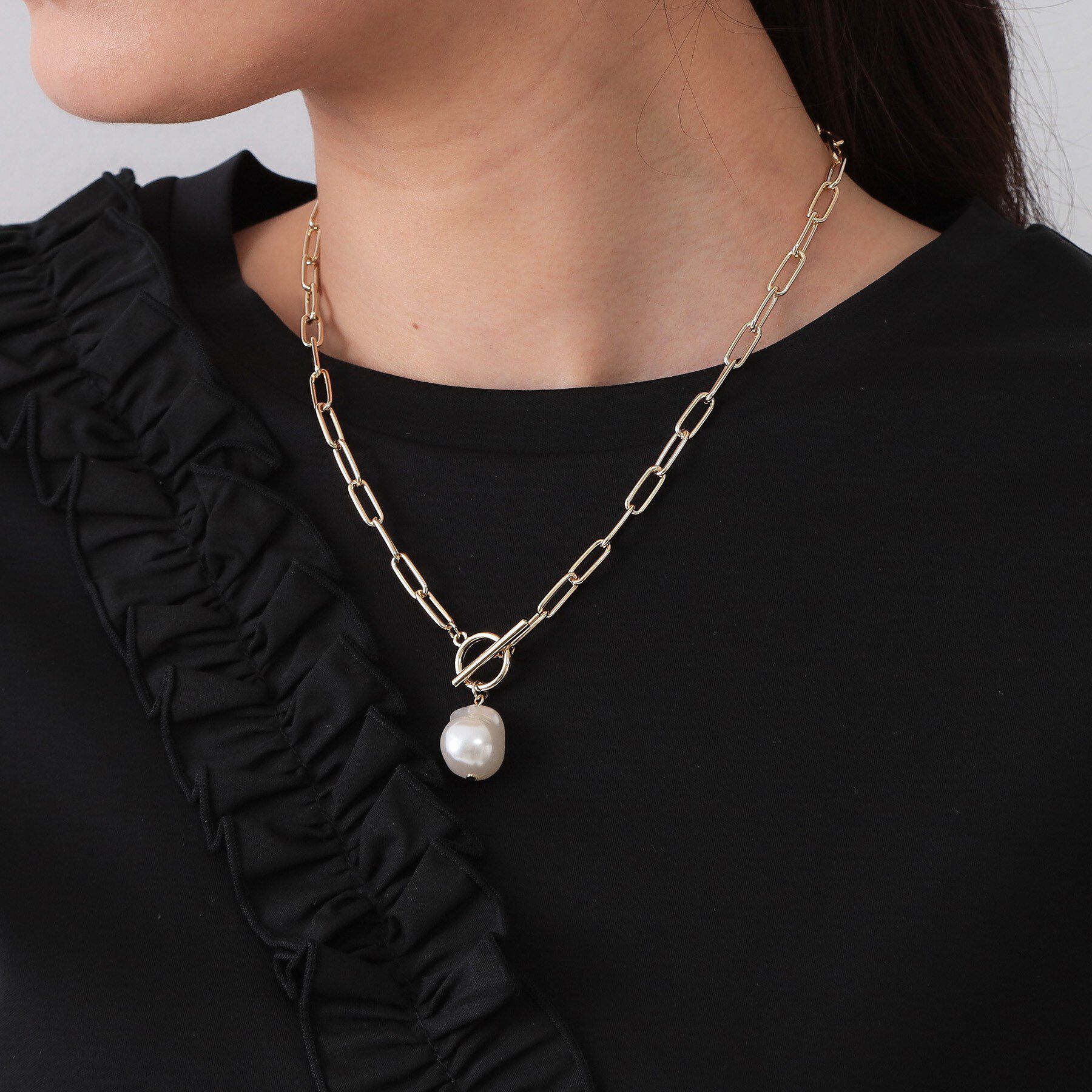 OPAQUE.CLIP「チェーン&times;フェイクパール マンテルネックレス」|ネックレス|