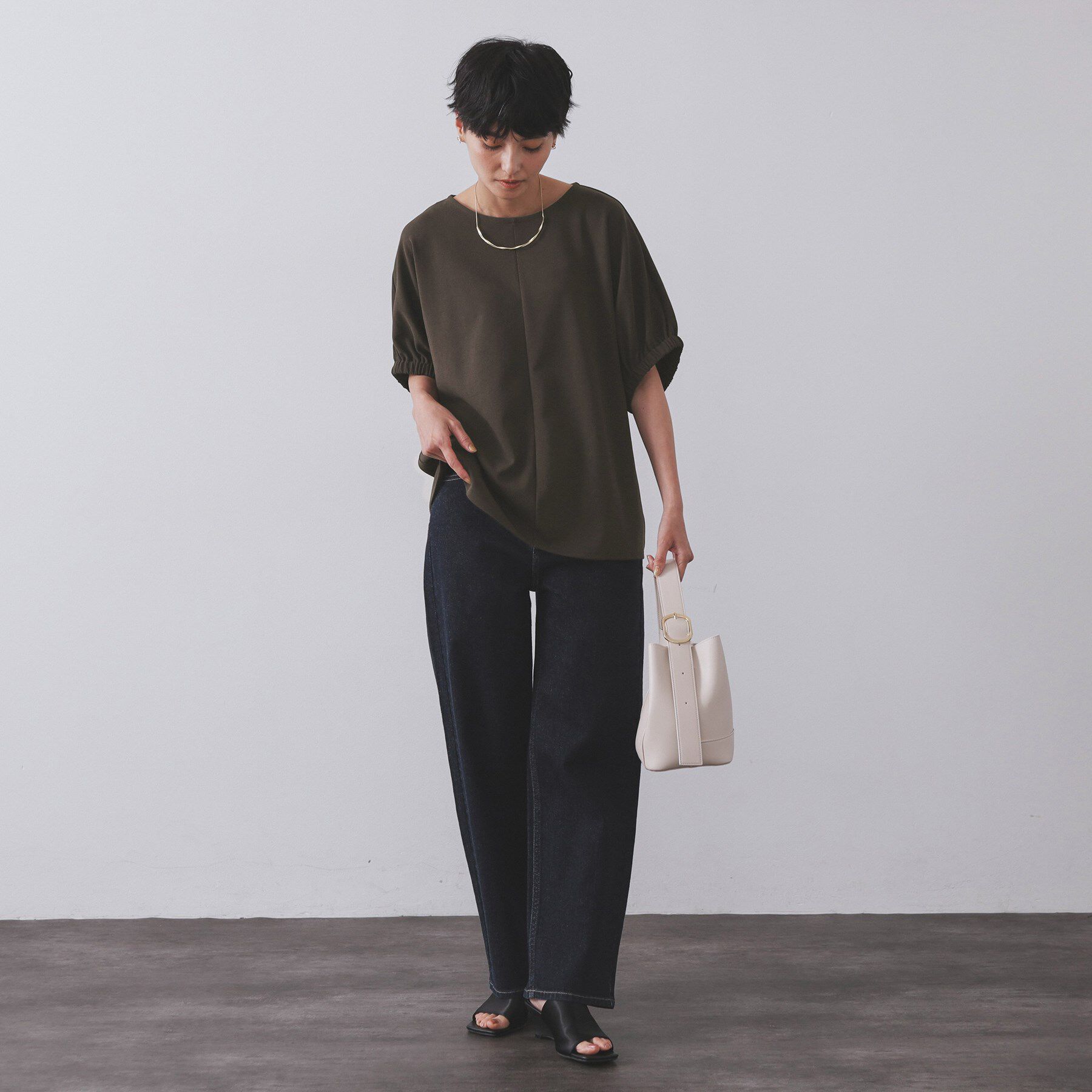 OPAQUE.CLIP「ギャザードルマンスリーブトップス【UV/吸水速乾/洗濯機洗い可】」|Tシャツ・カットソー|