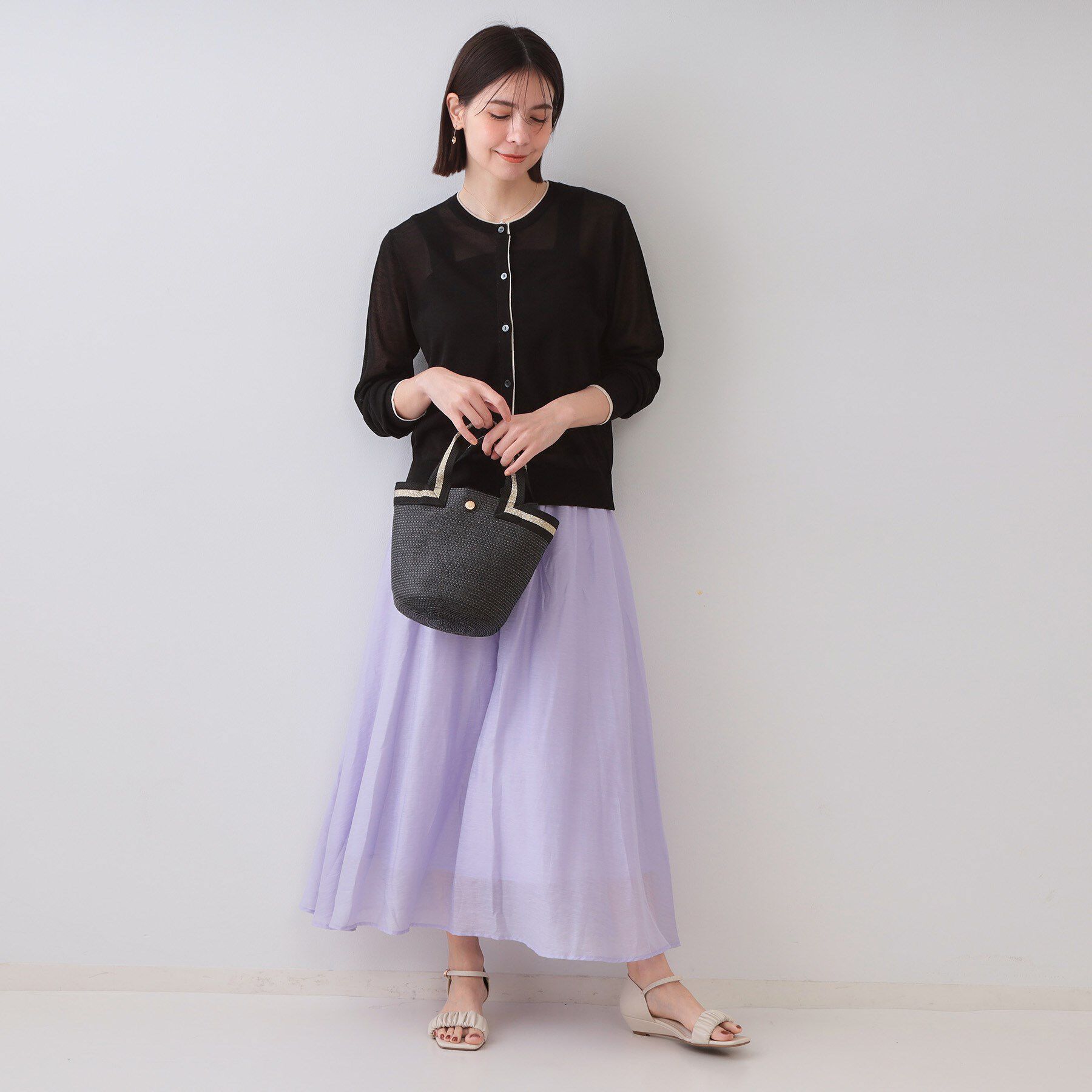 OPAQUE.CLIP「配色シアークルーニットカーディガン【洗濯機洗い可/抗ピル】」|カーディガン|