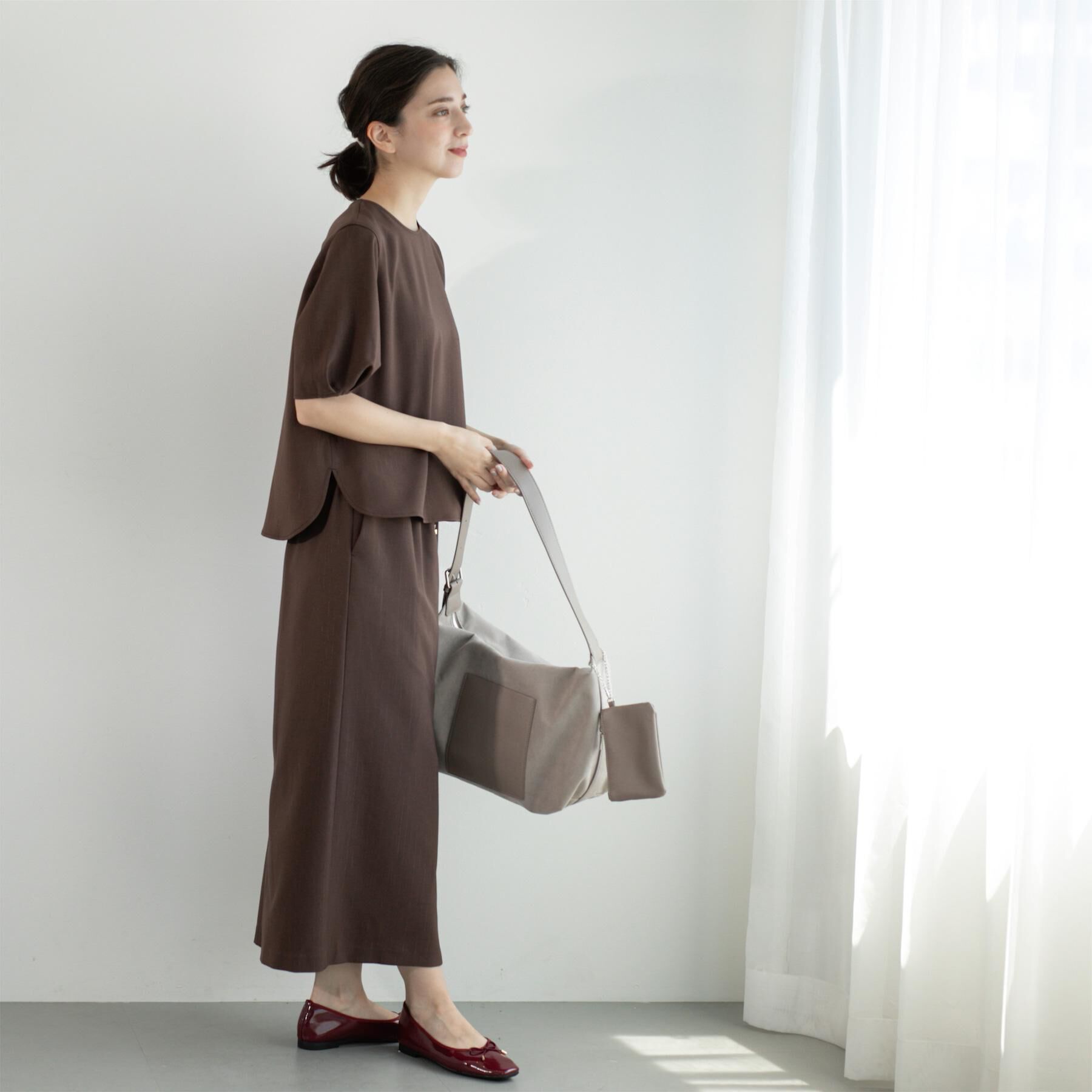 OPAQUE.CLIP「ラメストライプイージーナロースカート/セットアップ可【洗濯機洗い可/防シワ/吸水速乾】」|スカート|