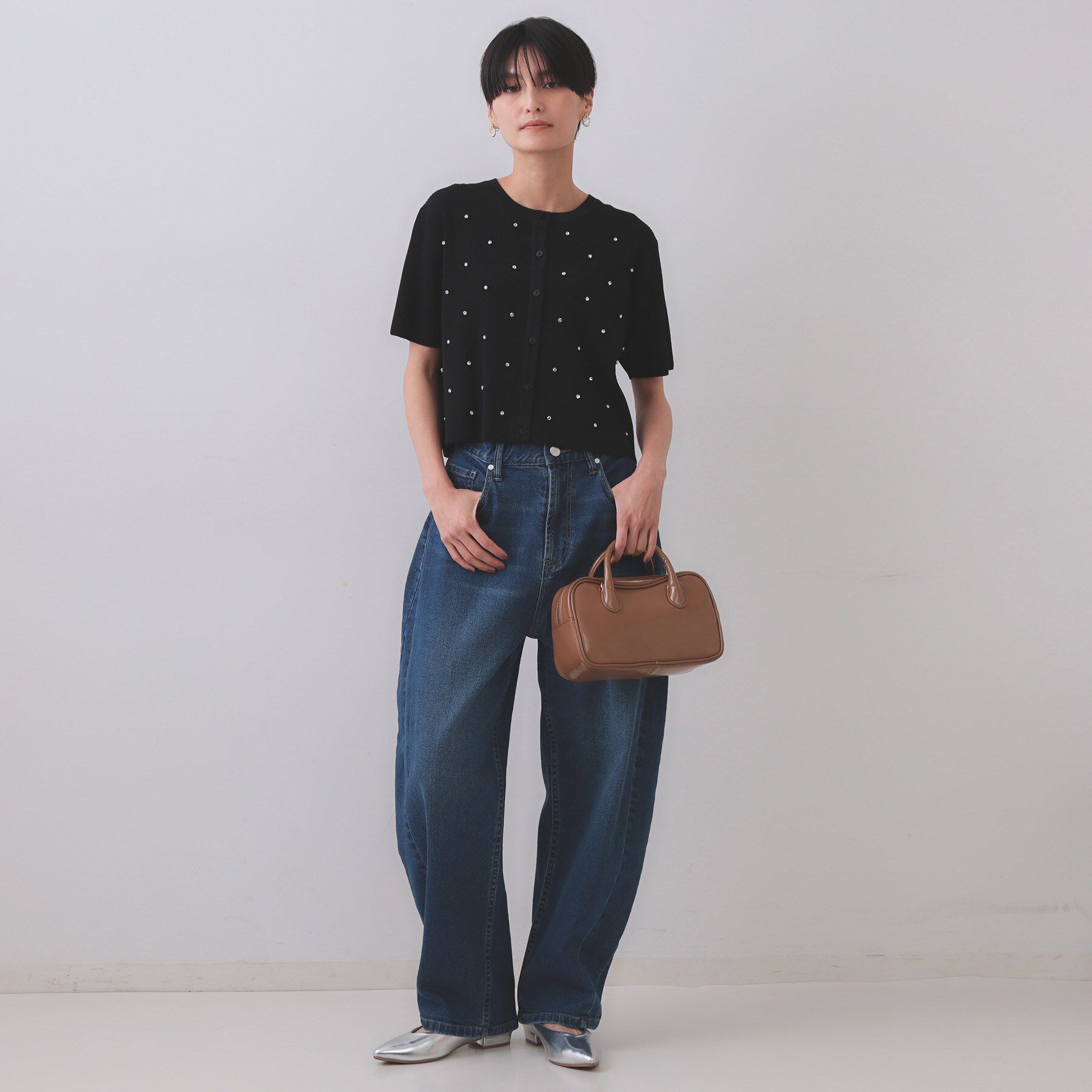 OPAQUE.CLIP「フロントビジューリブニットカーディガン【洗濯機洗い可/抗ピル】」|カーディガン|