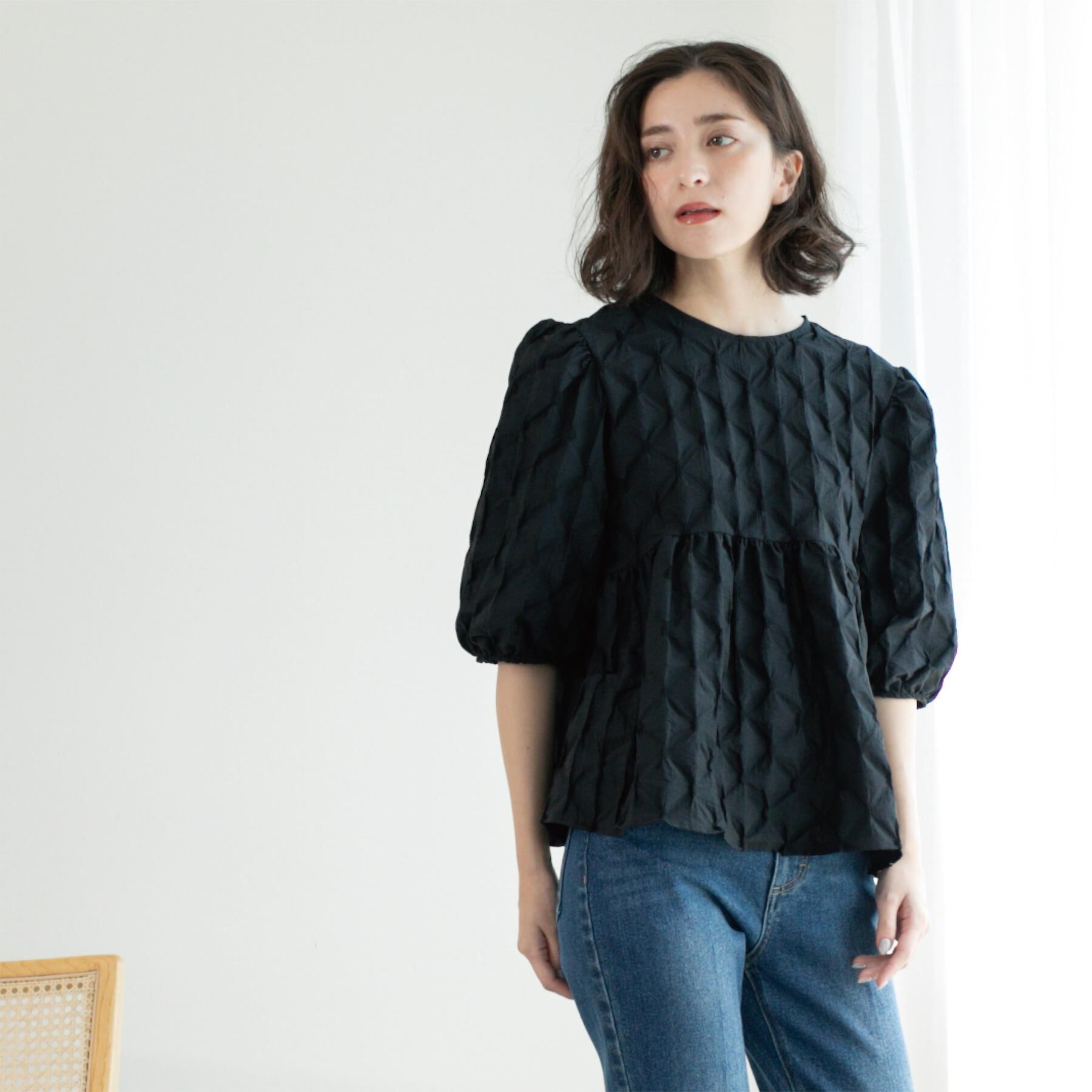 OPAQUE.CLIP「ふくれジャカードペプラムブラウス【洗濯機洗い可】」|シャツ・ブラウス|