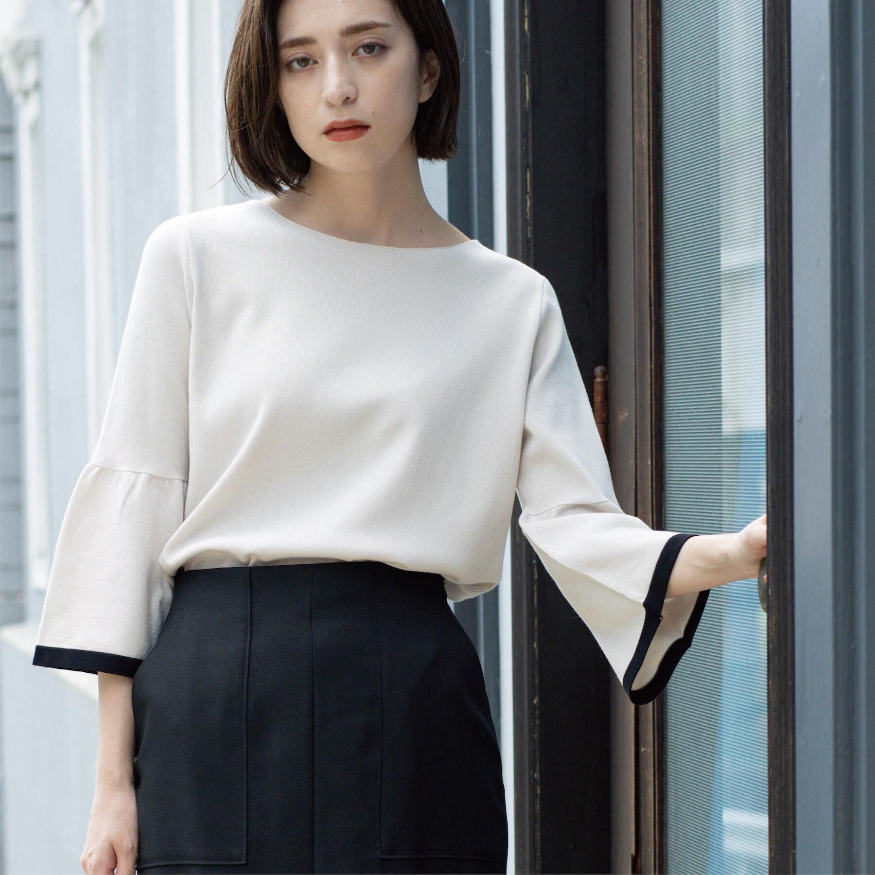 OPAQUE.CLIP「配色フレアスリーブニット【UVケア/洗濯機OK】」|ニット・セーター|