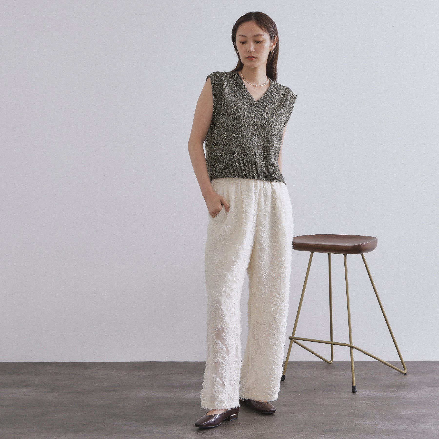 OPAQUE.CLIP「スパンコールラメVネックニット【洗える】」|ニット・セーター|