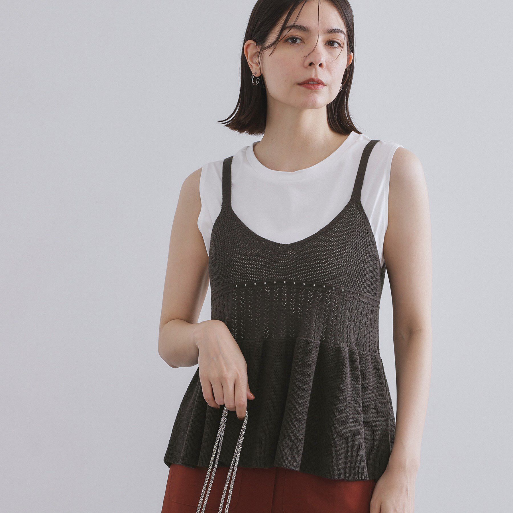 OPAQUE.CLIP「カギ針風ニットキャミビスチェ【洗濯機洗い可】」|ニット・セーター|チャコールグレー(0
