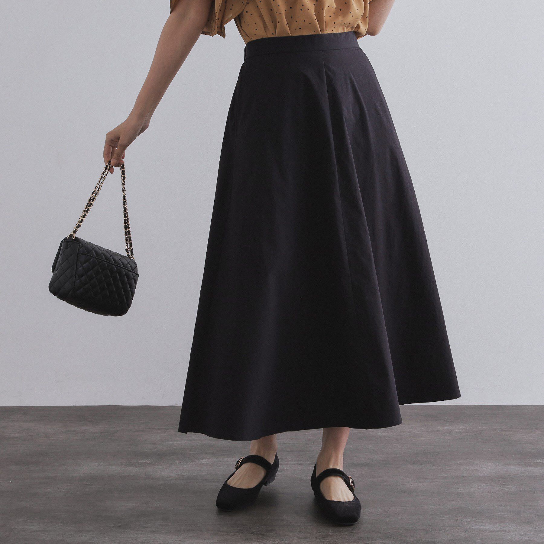 OPAQUE.CLIP「コットンライクフレアスカート【洗濯機洗い可】」|スカート|ブラック(019)