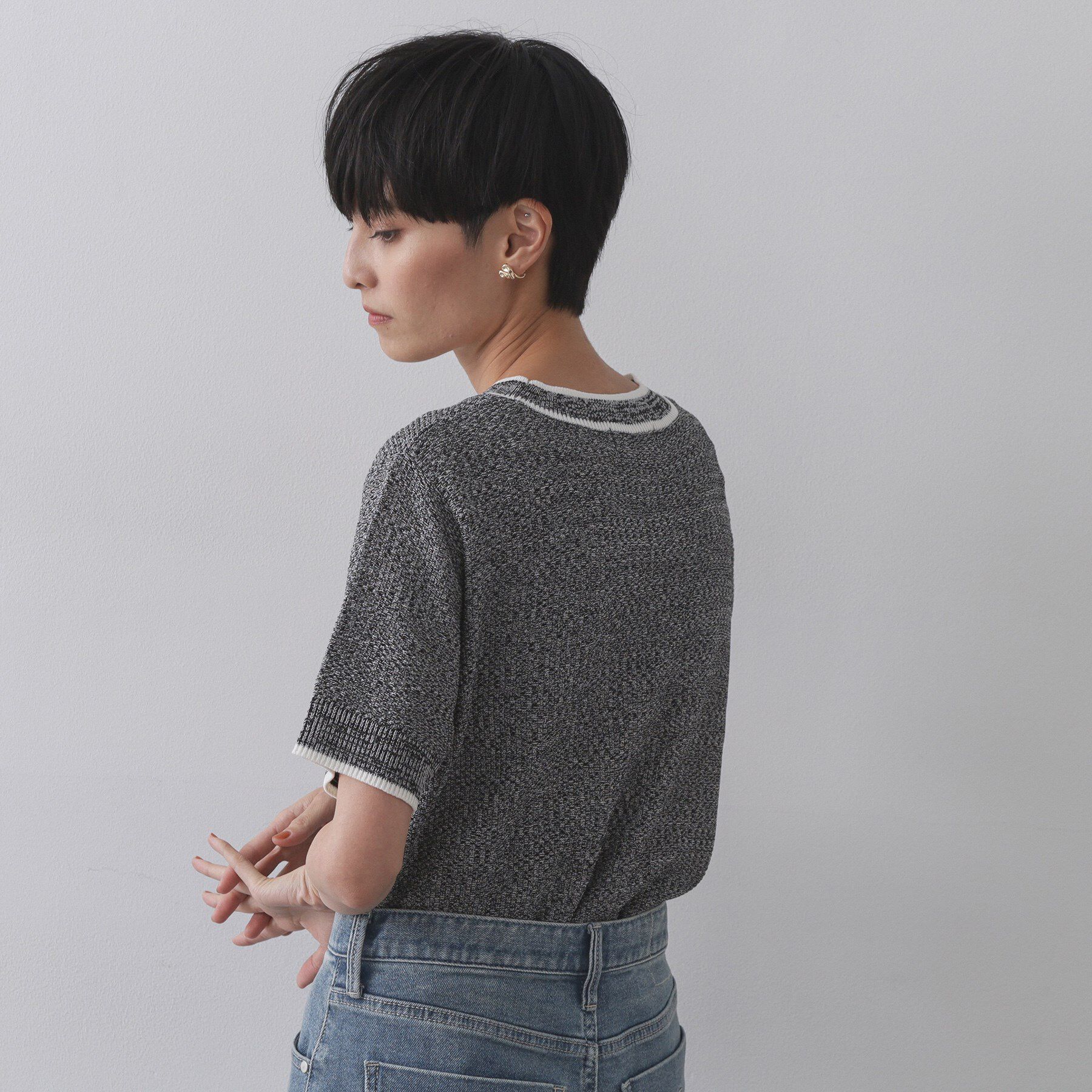 OPAQUE.CLIP「ツイードライクポケット付きニット【洗濯機洗い可/抗ピル】」|ニット・セーター|