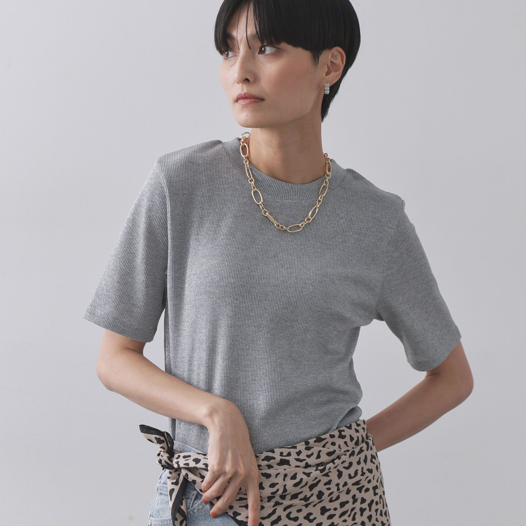 OPAQUE.CLIP「ラメリブカットソー【洗濯機洗い可】」|Tシャツ・カットソー|グレー(612)