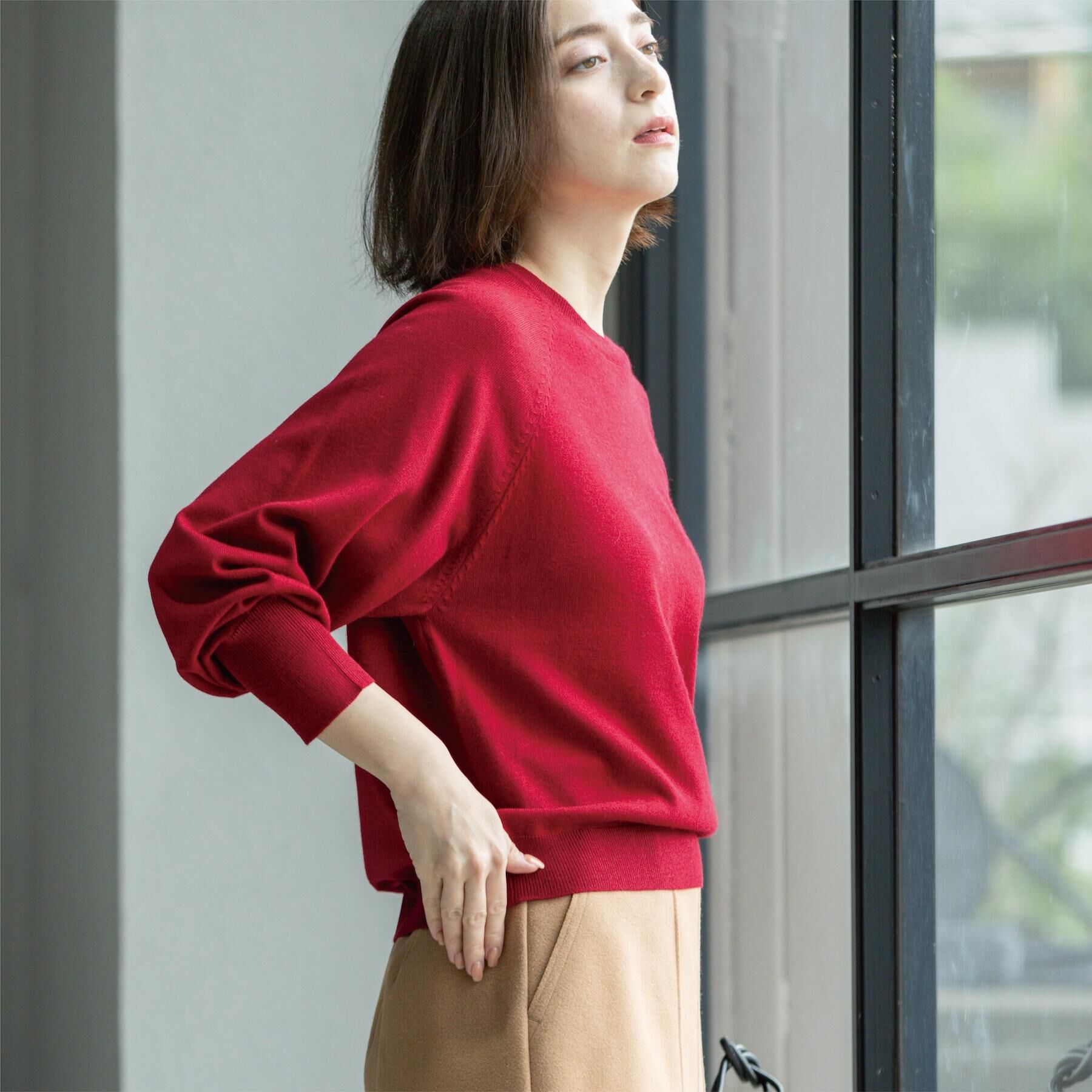 OPAQUE.CLIP「ラグランクルーネックニット/エクストラファインメリノウール【THEシリーズ/洗濯機OK】《6col/」|ニット・セーター|