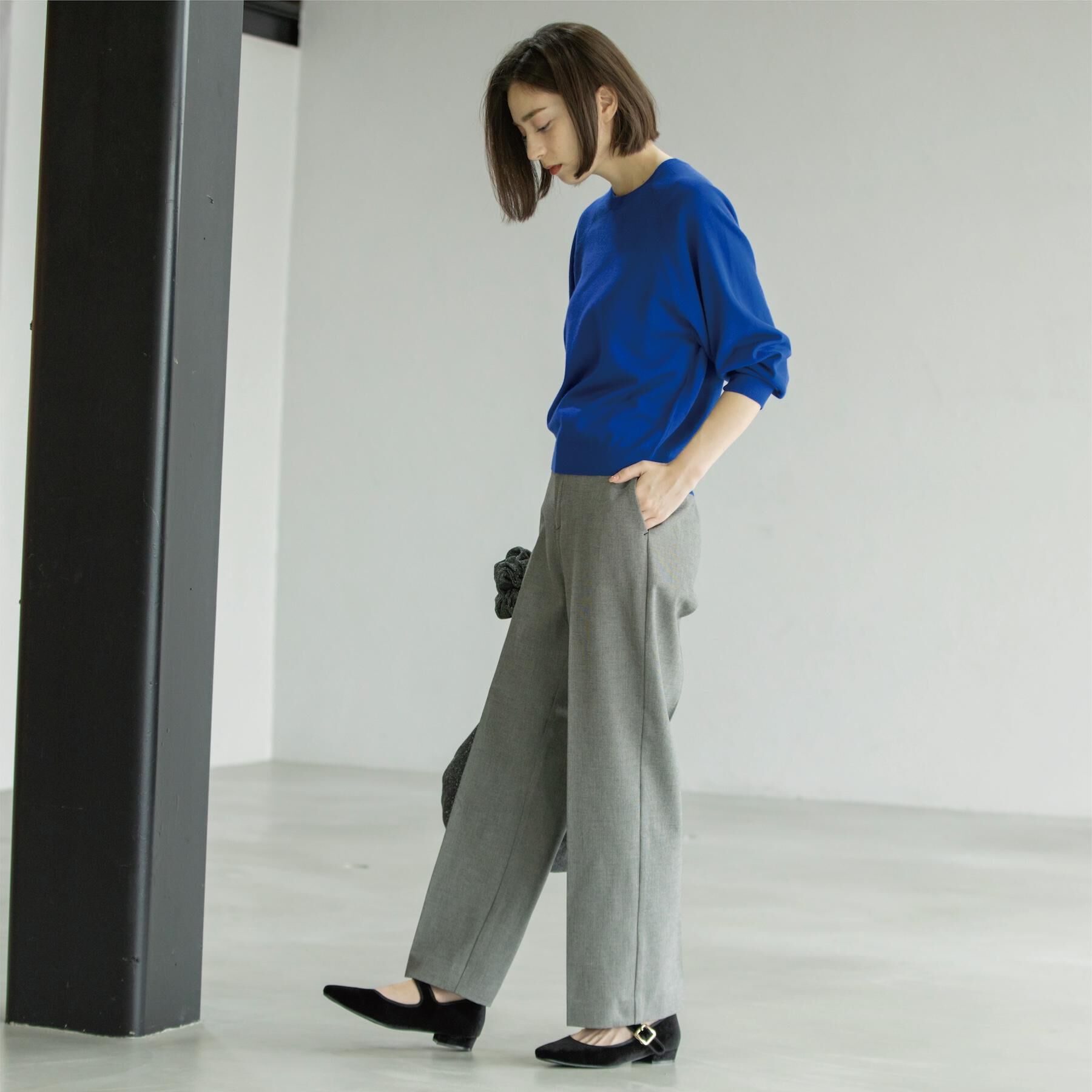 OPAQUE.CLIP「ラグランクルーネックニット/エクストラファインメリノウール【THEシリーズ/洗濯機OK】《6col/」|ニット・セーター|