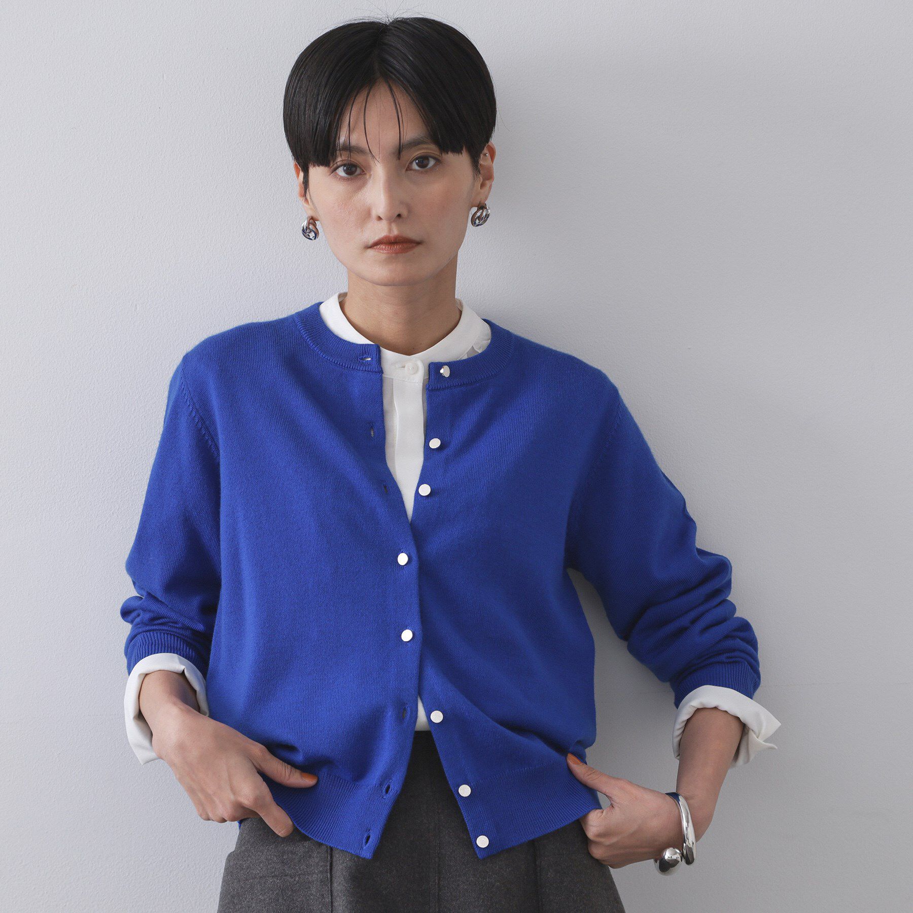 OPAQUE.CLIP「クルーニットカーディガン/エクストラファインメリノウール【THEシリーズ/洗濯機OK】」|カーディガン|