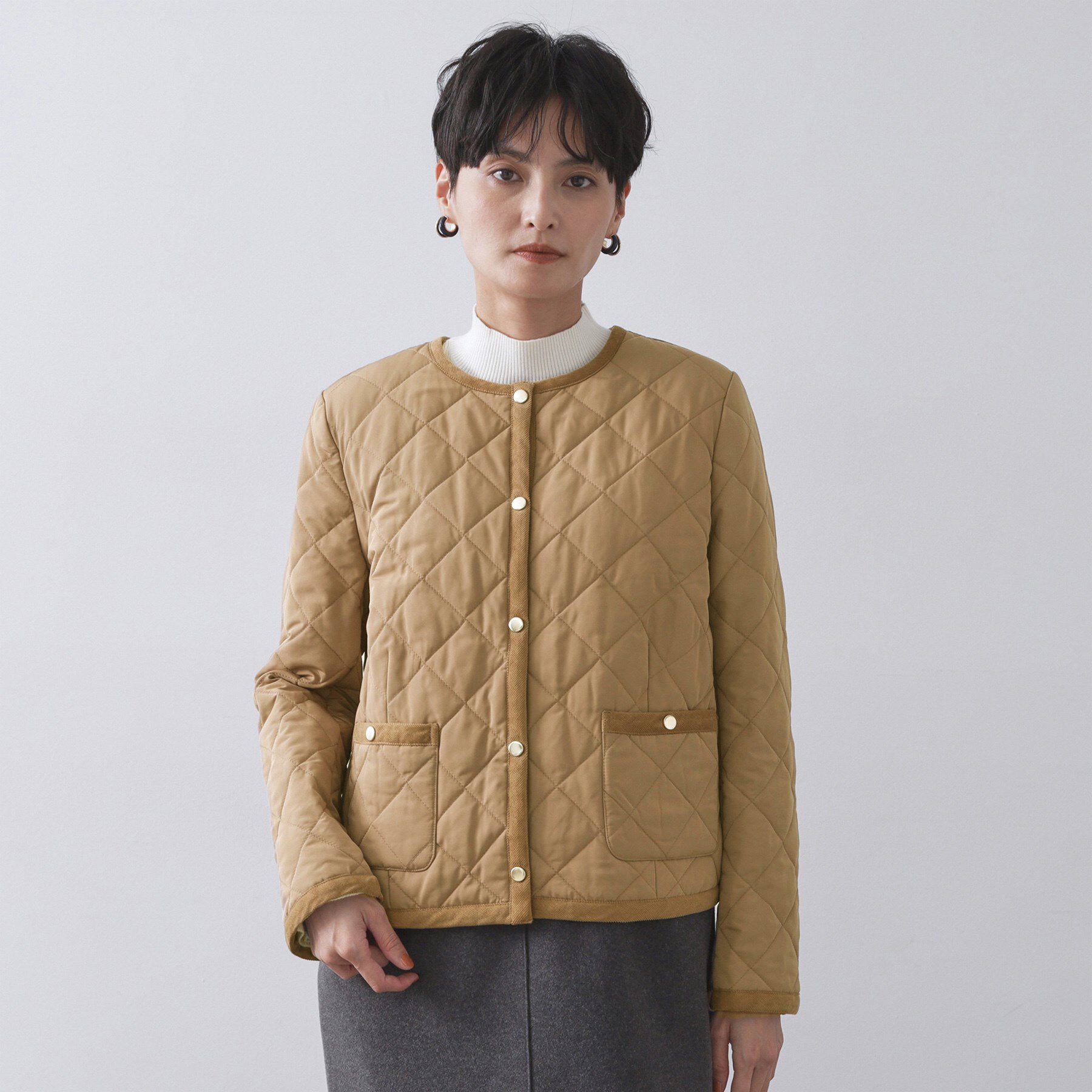 OPAQUE.CLIP「撥水キルティングノーカラージャケット【洗濯機洗い可】」|ノーカラージャケット|