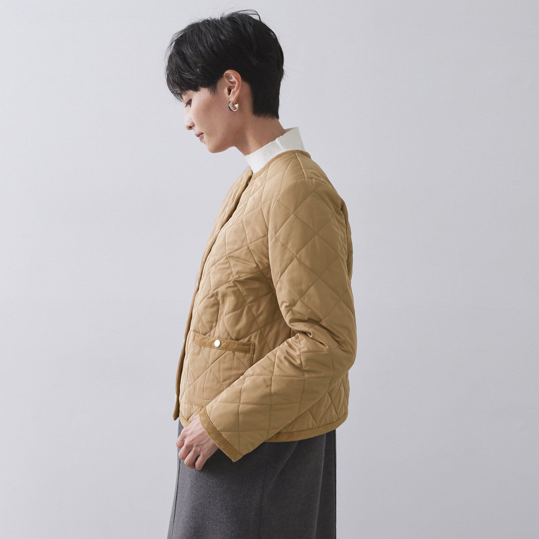 OPAQUE.CLIP「撥水キルティングノーカラージャケット【洗濯機洗い可】」|ノーカラージャケット|