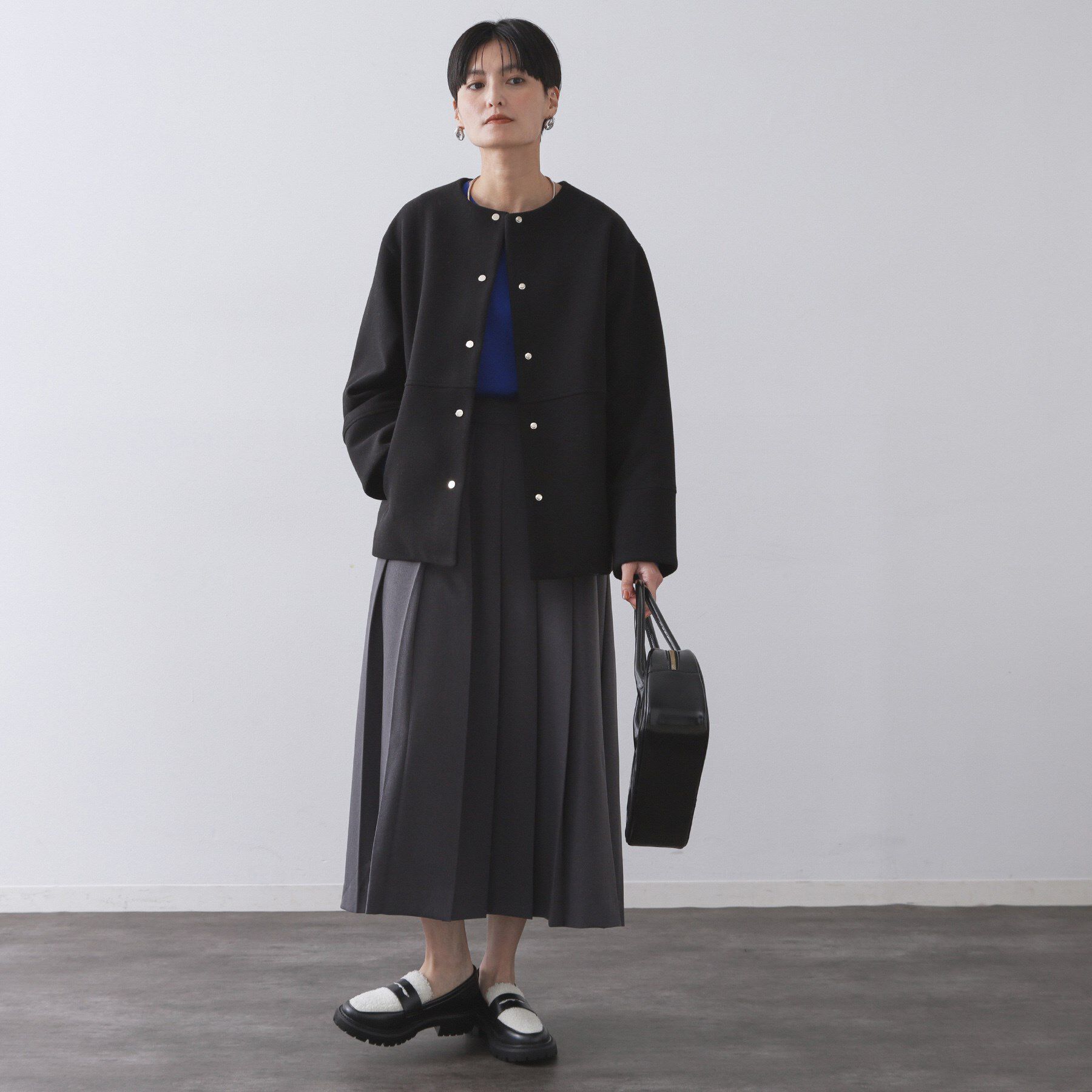 OPAQUE.CLIP「ウールライクメルトンノーカラーコート【洗濯機洗い可】」|ノーカラーコート|