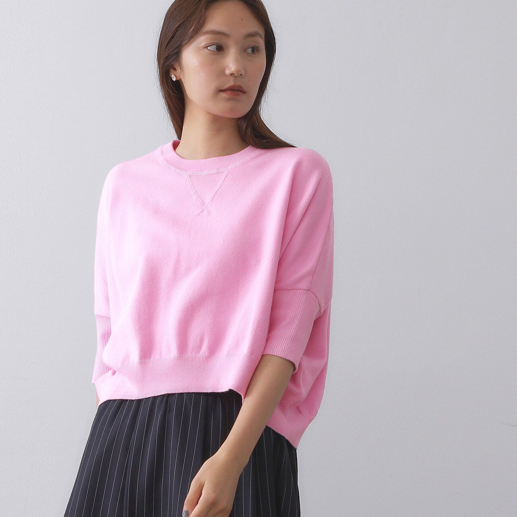 OPAQUE.CLIP「スウェットライクドルマンスリーブニット【洗濯機洗い可】」|ニット・セーター|ピンク(072)