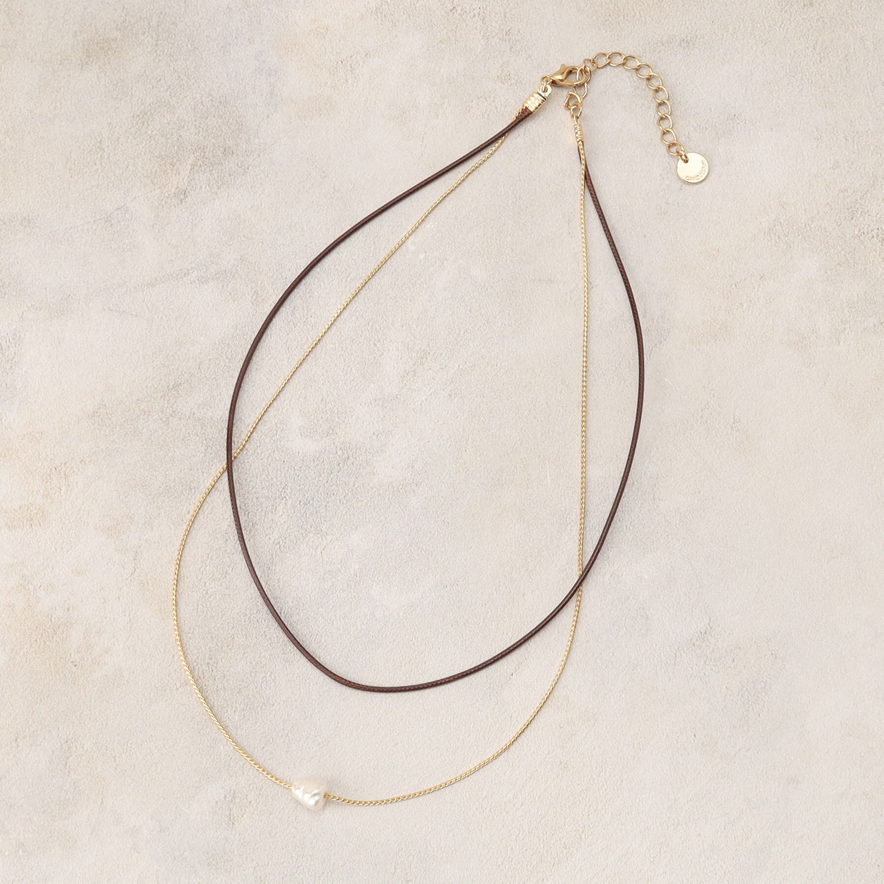 OPAQUE.CLIP「コード&times;チェーン&times;フェイクパールネックレス」|ネックレス|ブラウン(044)