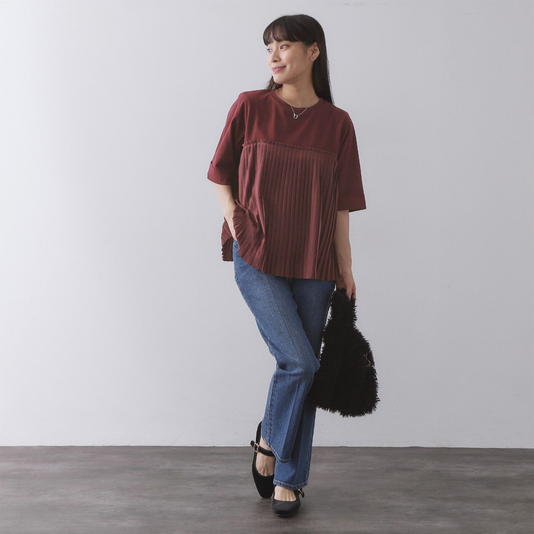 OPAQUE.CLIP「プリーツドッキングカットソー【洗濯機OK】」|Tシャツ・カットソー|