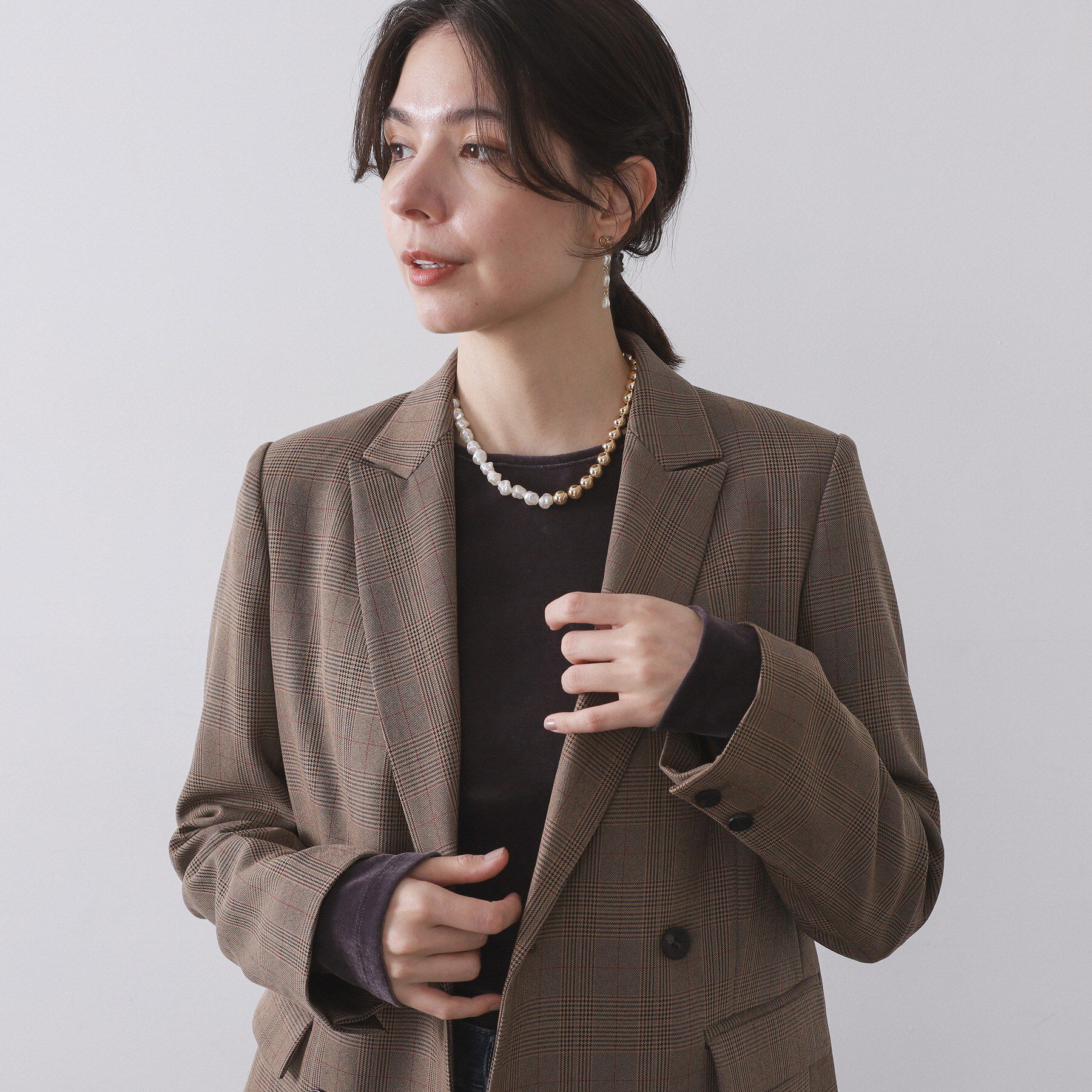 OPAQUE.CLIP「メタル&times;フェイクパール ショートネックレス」|ネックレス|