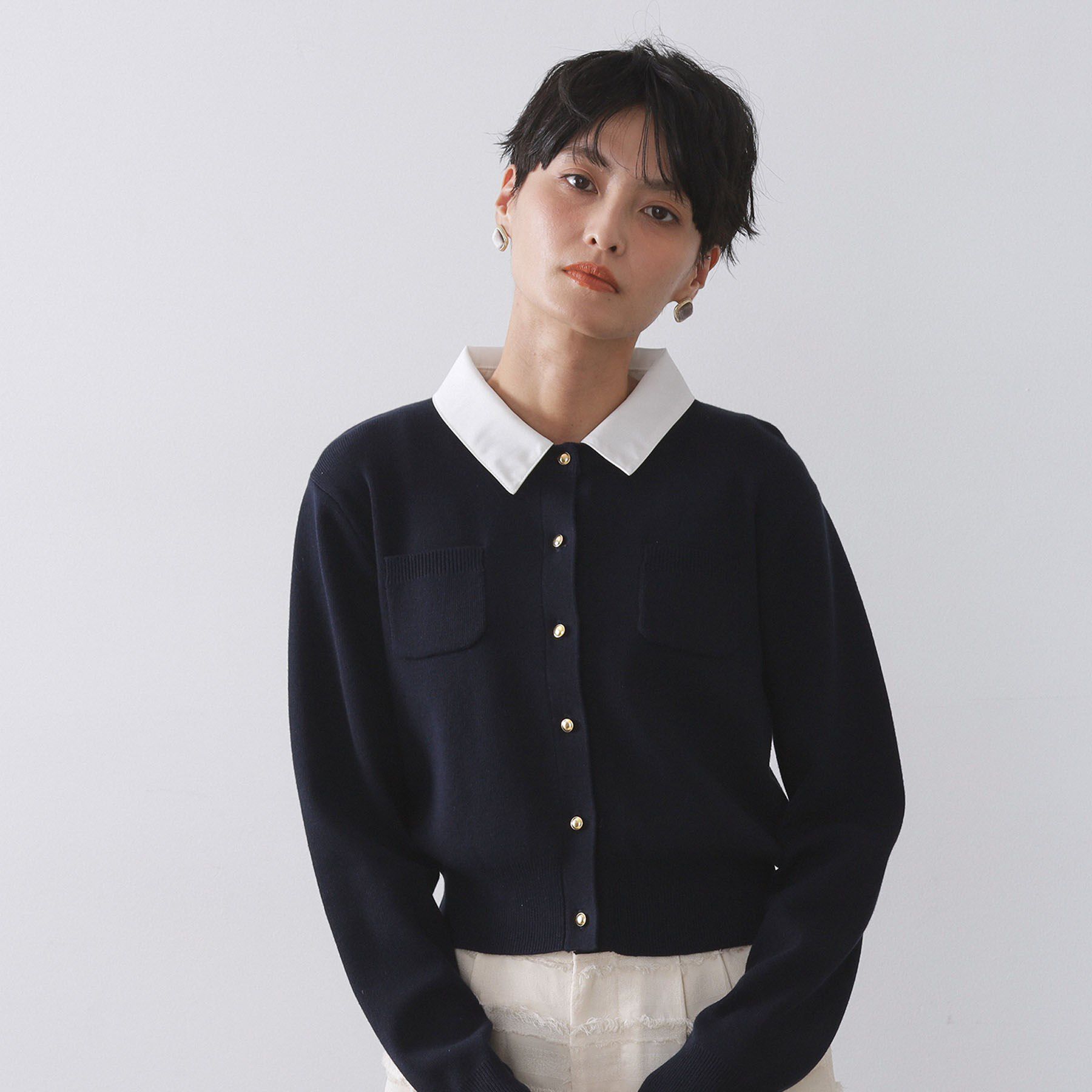 OPAQUE.CLIP「《andGIRL掲載》金ボタンニットカーディガン/衿取り外し可【洗濯機OK】」|カーディガン|