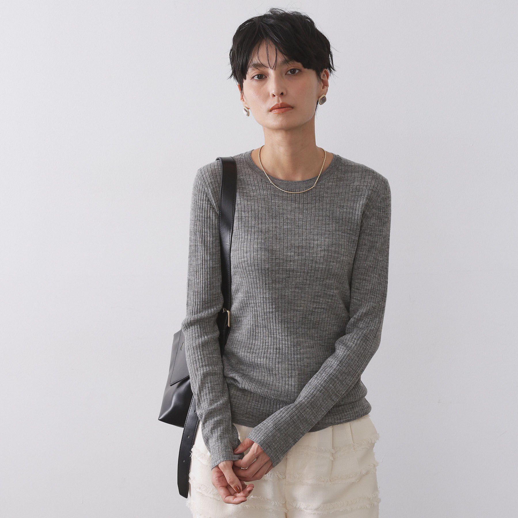 OPAQUE.CLIP「シアーリブニット【洗濯機OK】」|ニット・セーター|グレー(012)